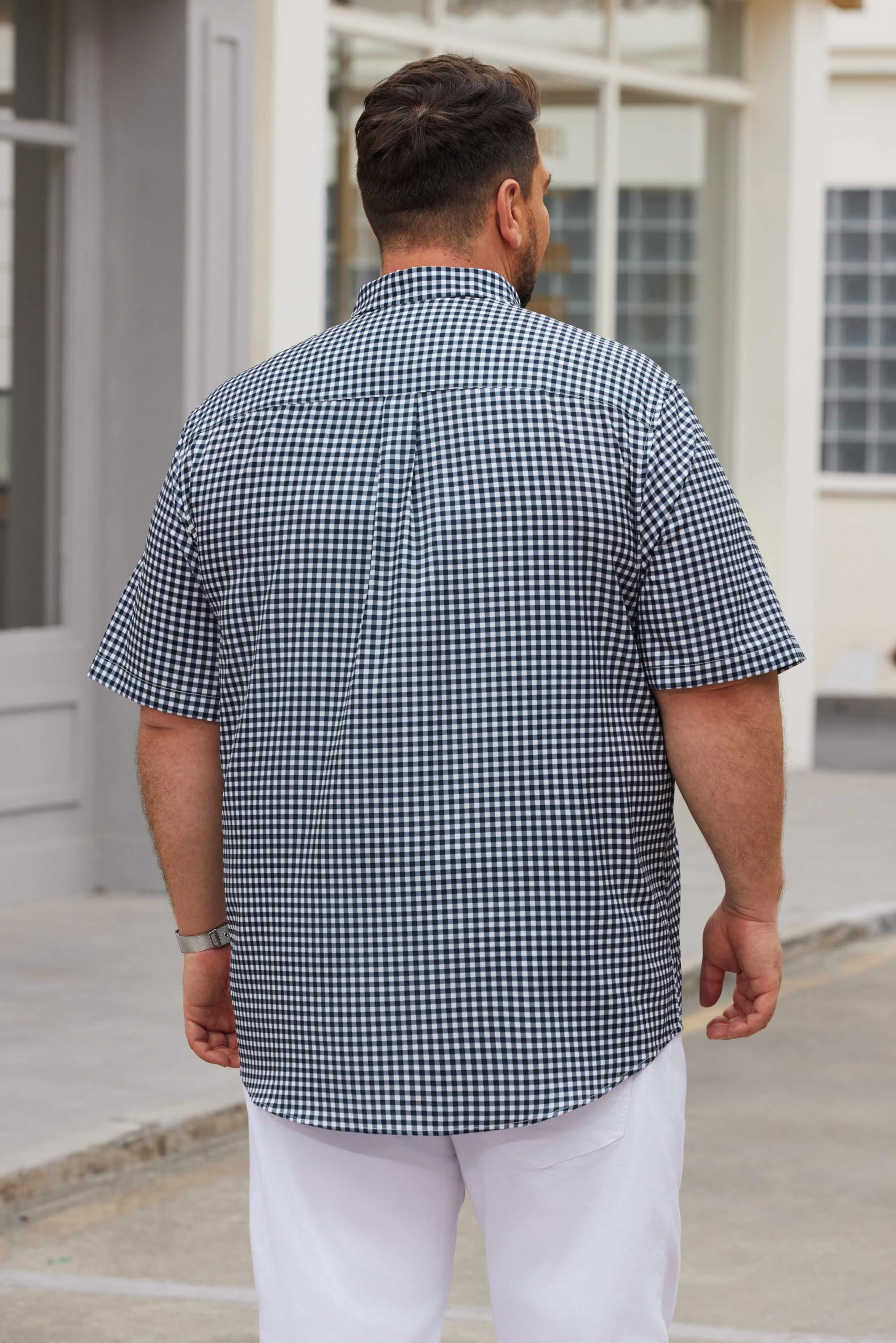 COOFANDY Mens Big and Tall Shirts Short Sleeve Casual Button Down Plaid Shirt Wrinkle Free Dress Shirt with Pocket