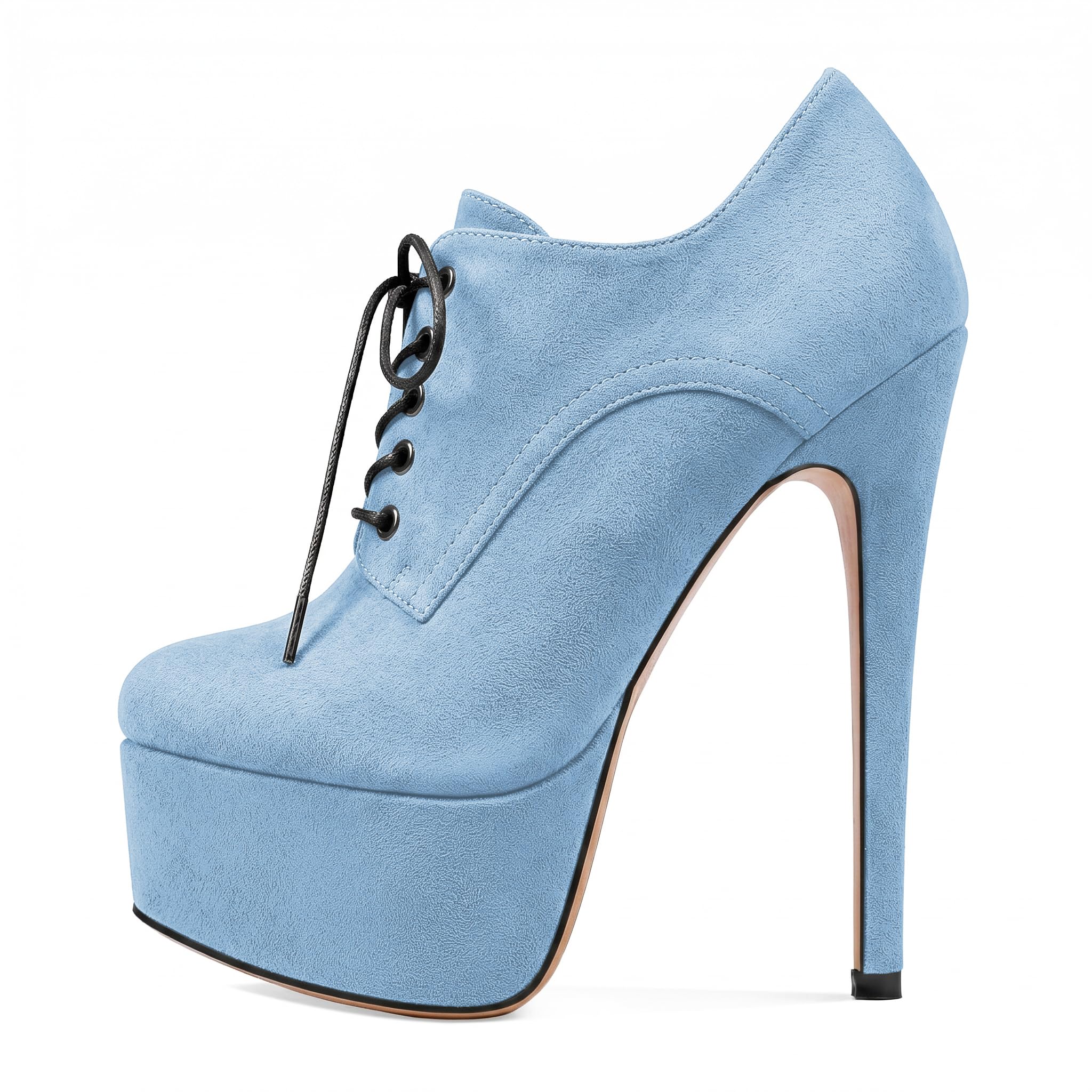 SAMMITOP Women's Round Toe Lace Up Ankle Boots Platform High Heel Pumps Party Dress Shoes