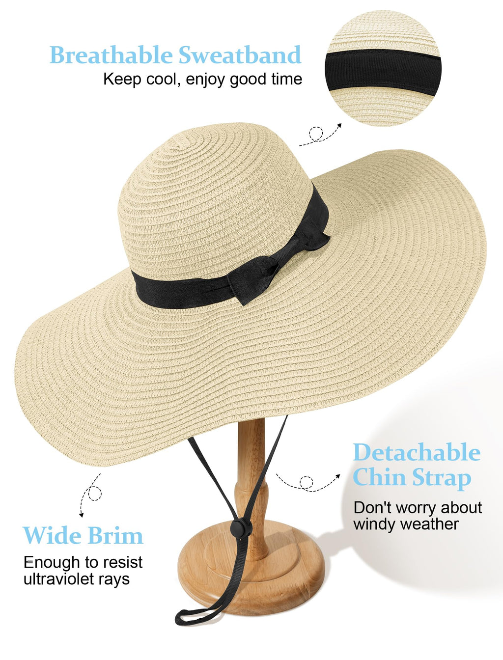 Senker Fashion Sun Hats for Women Oversize Wide Brim Straw Beach Hat Floppy Foldable Roll-Up Summer Vacation UPF 50+