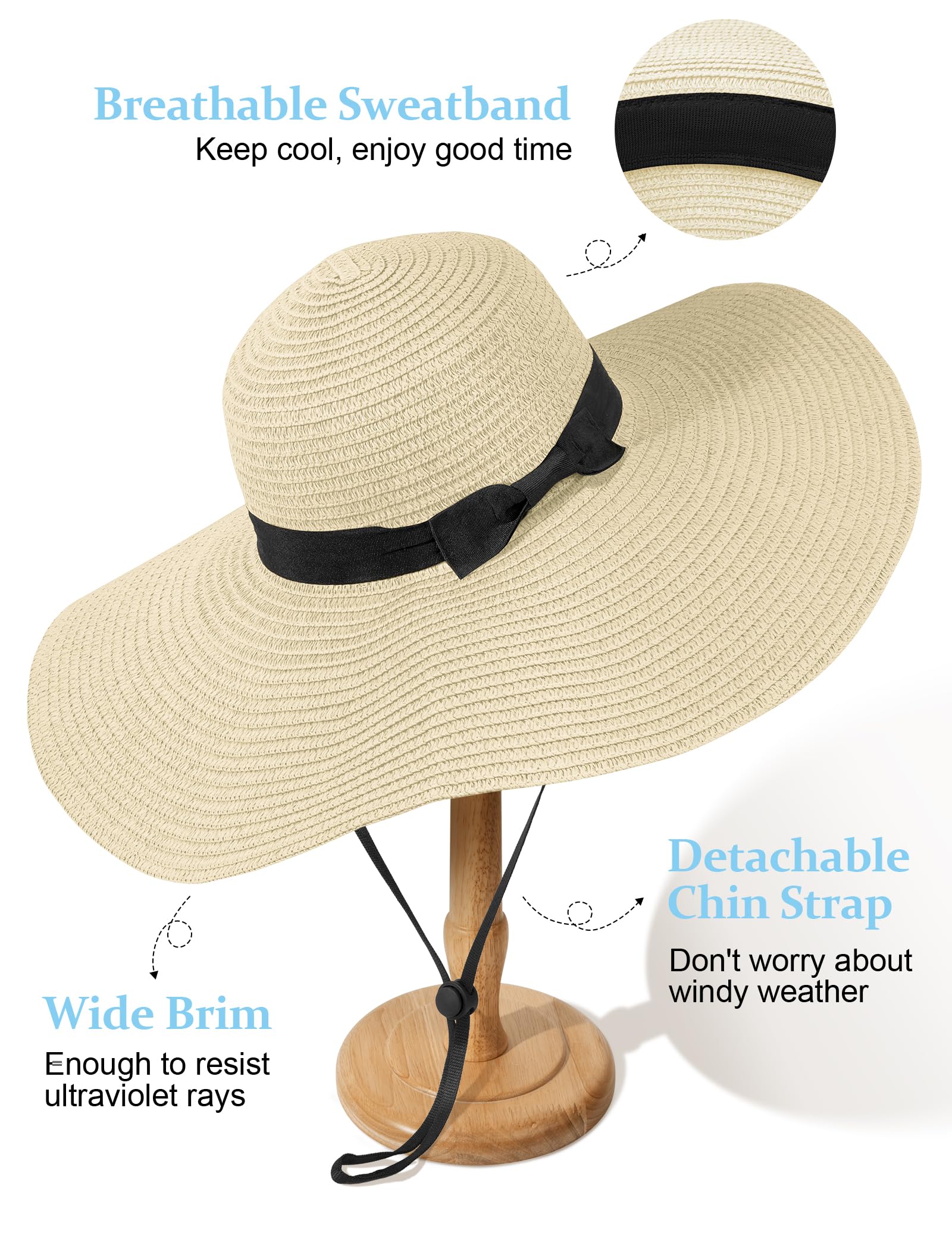 Senker Fashion Sun Hats for Women Oversize Wide Brim Straw Beach Hat Floppy Foldable Roll-Up Summer Vacation UPF 50+