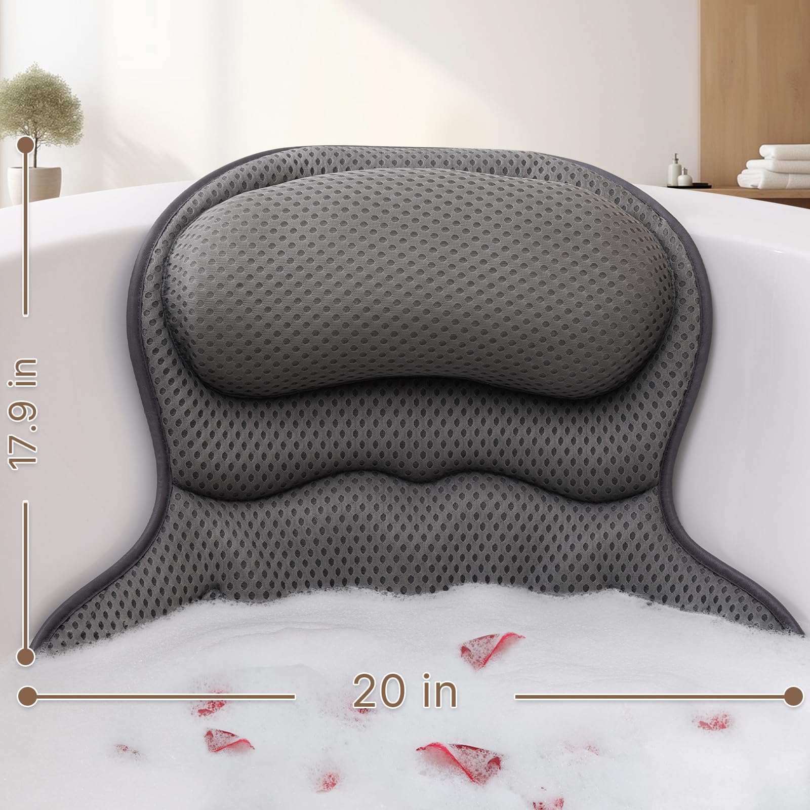 Bath Pillow Bathtub Pillow, Luxury Bath Pillows for Tub Neck and Back Support, Bath Tub Pillow Headrest with Soft 4D Mesh Fabric and Non-Slip Suction Cups, Relaxing Bath Accessories Spa Gifts