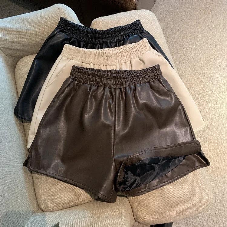 Pu Leather Shorts Women High Waist Loose Split Casual Pants
