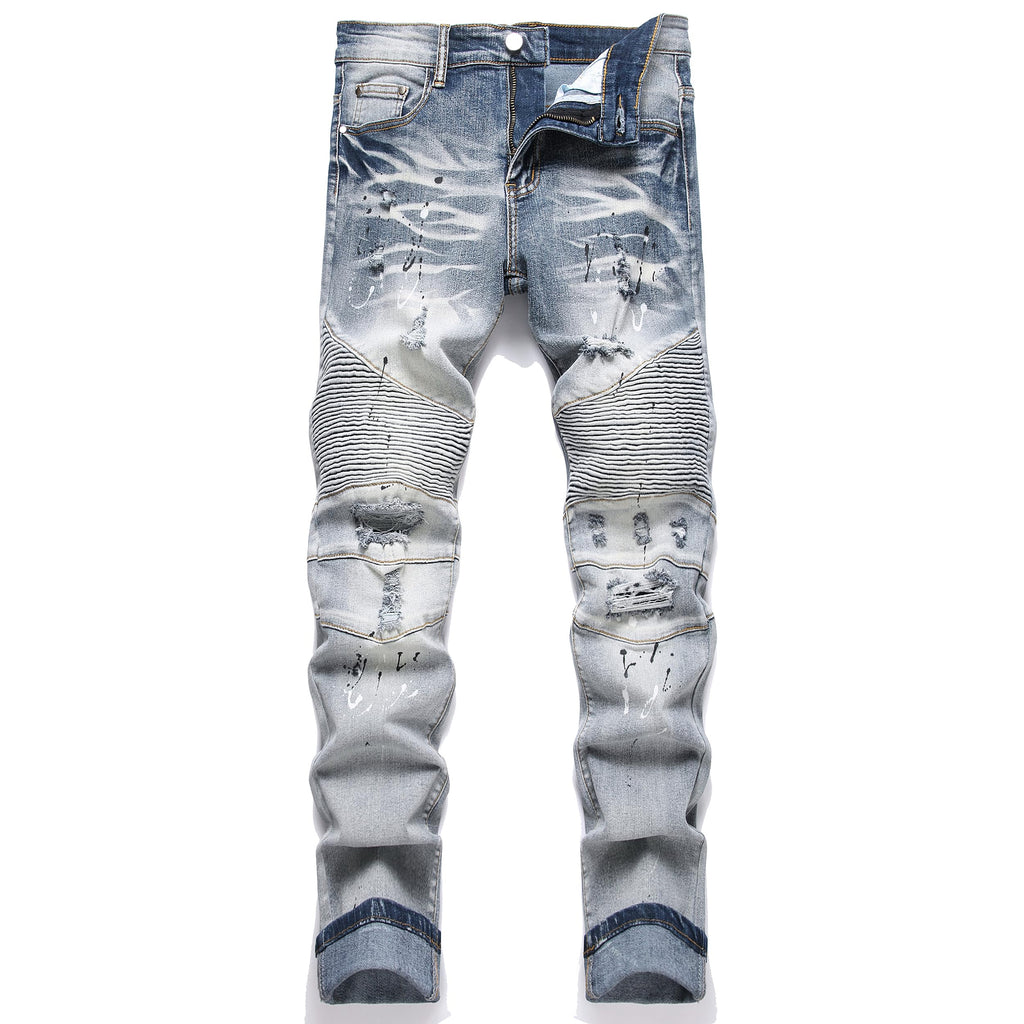 QIMYUM Men's Slim Fit Jeans Ripped Skinny Jeans for Men, Fashion Biker Jeans Stretch Moto Cargo Denim Pants
