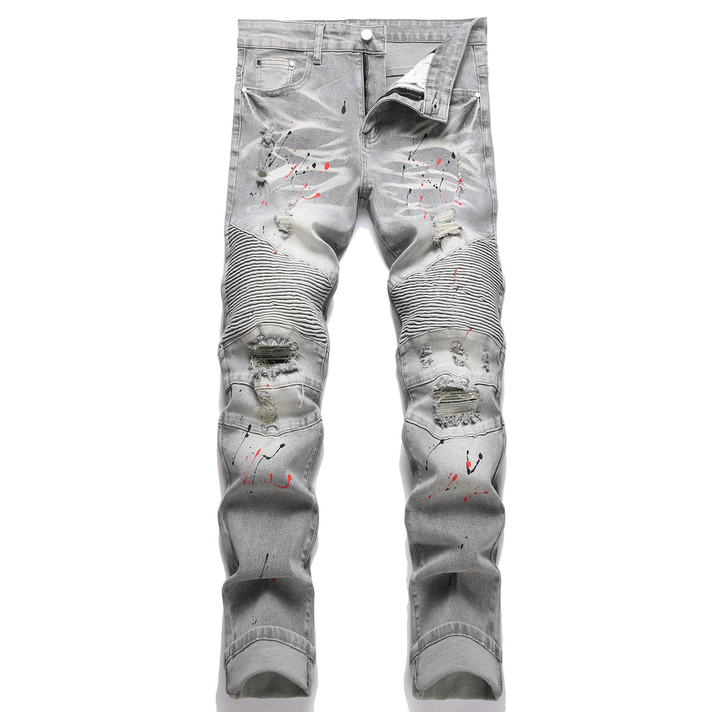 QIMYUM Men's Slim Fit Jeans Ripped Skinny Jeans for Men, Fashion Biker Jeans Stretch Moto Cargo Denim Pants