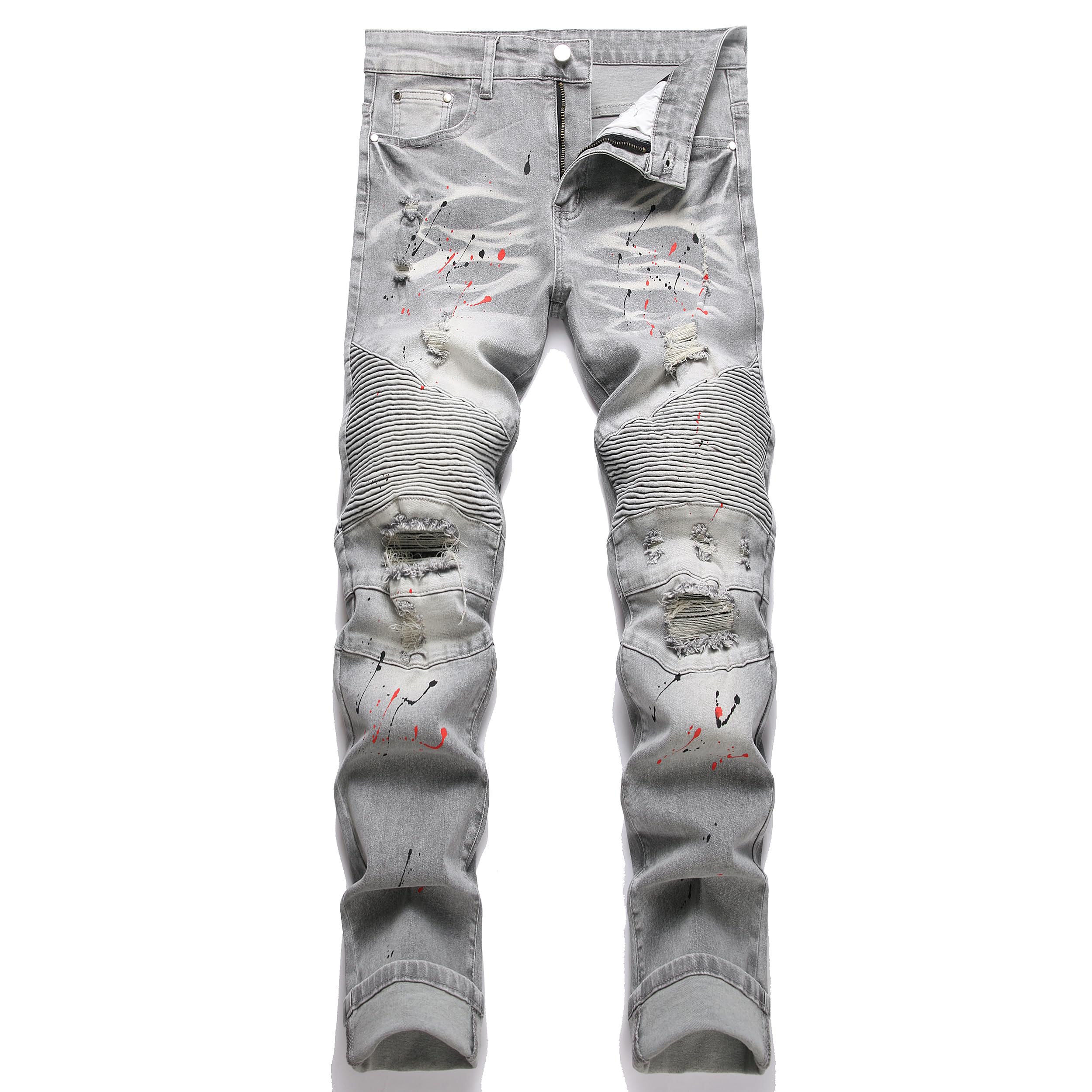 QIMYUM Men's Slim Fit Jeans Ripped Skinny Jeans for Men, Fashion Biker Jeans Stretch Moto Cargo Denim Pants