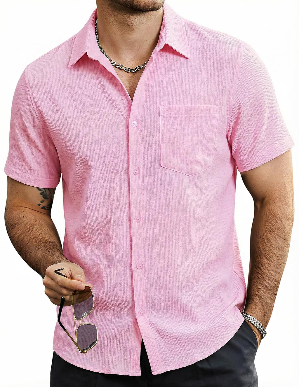 VATPAVE Mens Summer Striped Shirts Button Down Short Sleeve Vintage Beach Hawaiian Shirts with Pocket