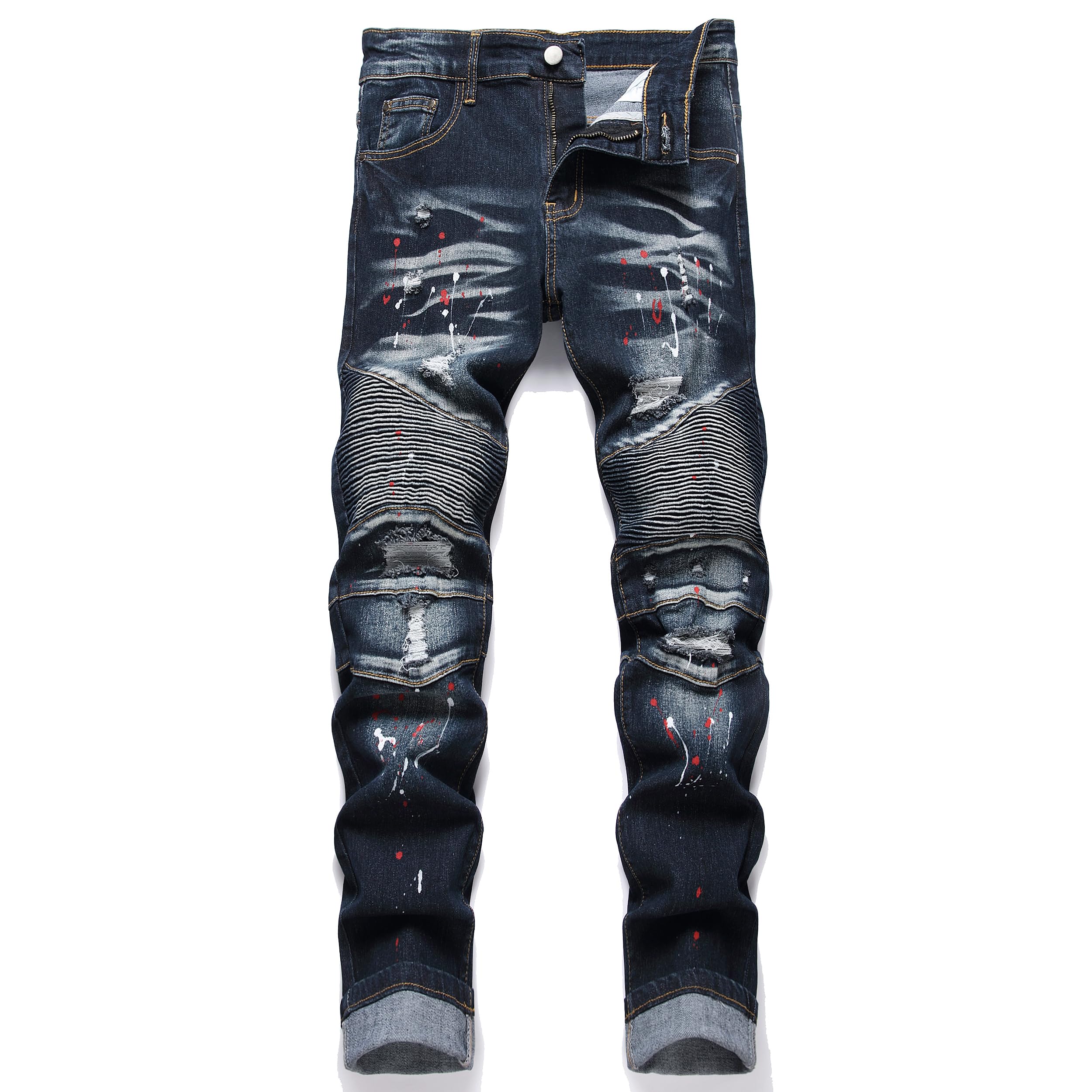 QIMYUM Men's Slim Fit Jeans Ripped Skinny Jeans for Men, Fashion Biker Jeans Stretch Moto Cargo Denim Pants