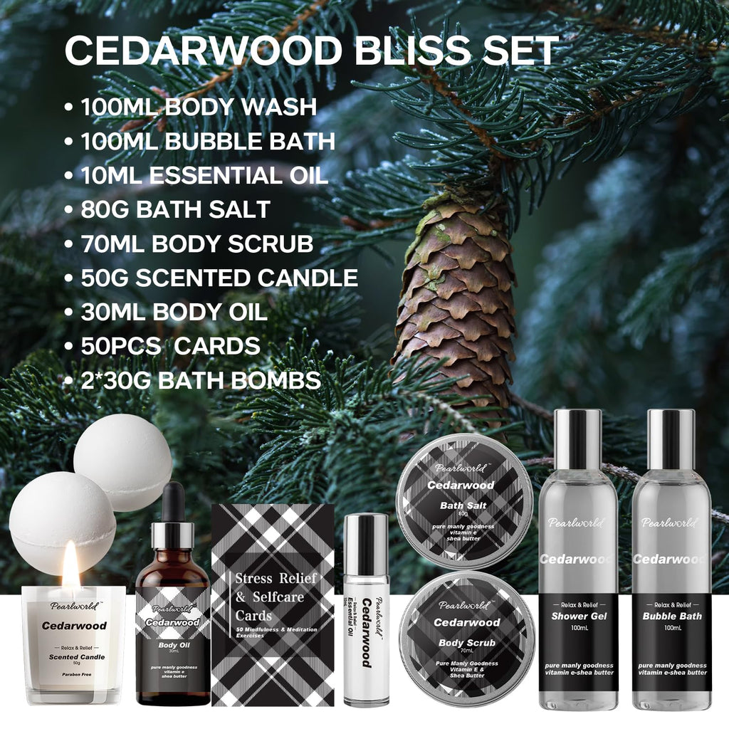 PEARLWORLD Bath Set with Ocean Scented Spa Gifts for Men, Christmas Birthday Self Skin Care Set for Men, Spa Gift Baskets for Him, 12Pcs Men's Spa Kit Gifts for Bath Spa