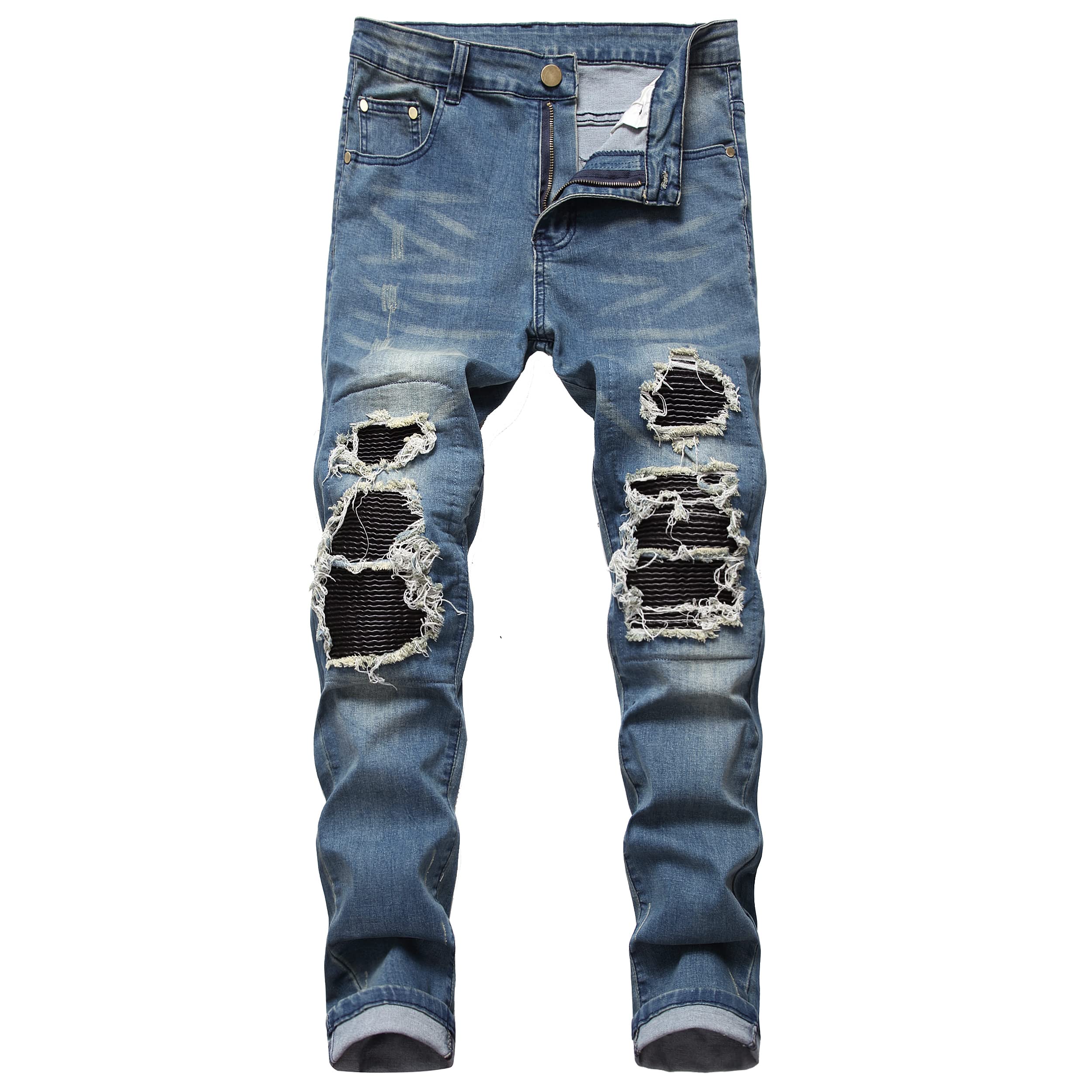 QIMYUM Men's Slim Fit Jeans Ripped Skinny Jeans for Men, Fashion Biker Jeans Stretch Moto Cargo Denim Pants