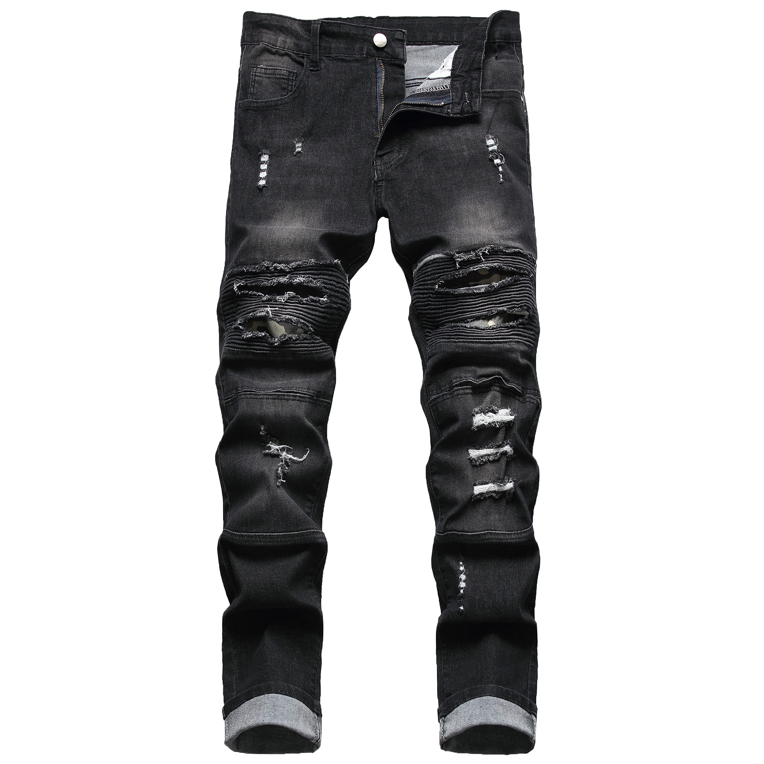 QIMYUM Men's Slim Fit Jeans Ripped Skinny Jeans for Men, Fashion Biker Jeans Stretch Moto Cargo Denim Pants