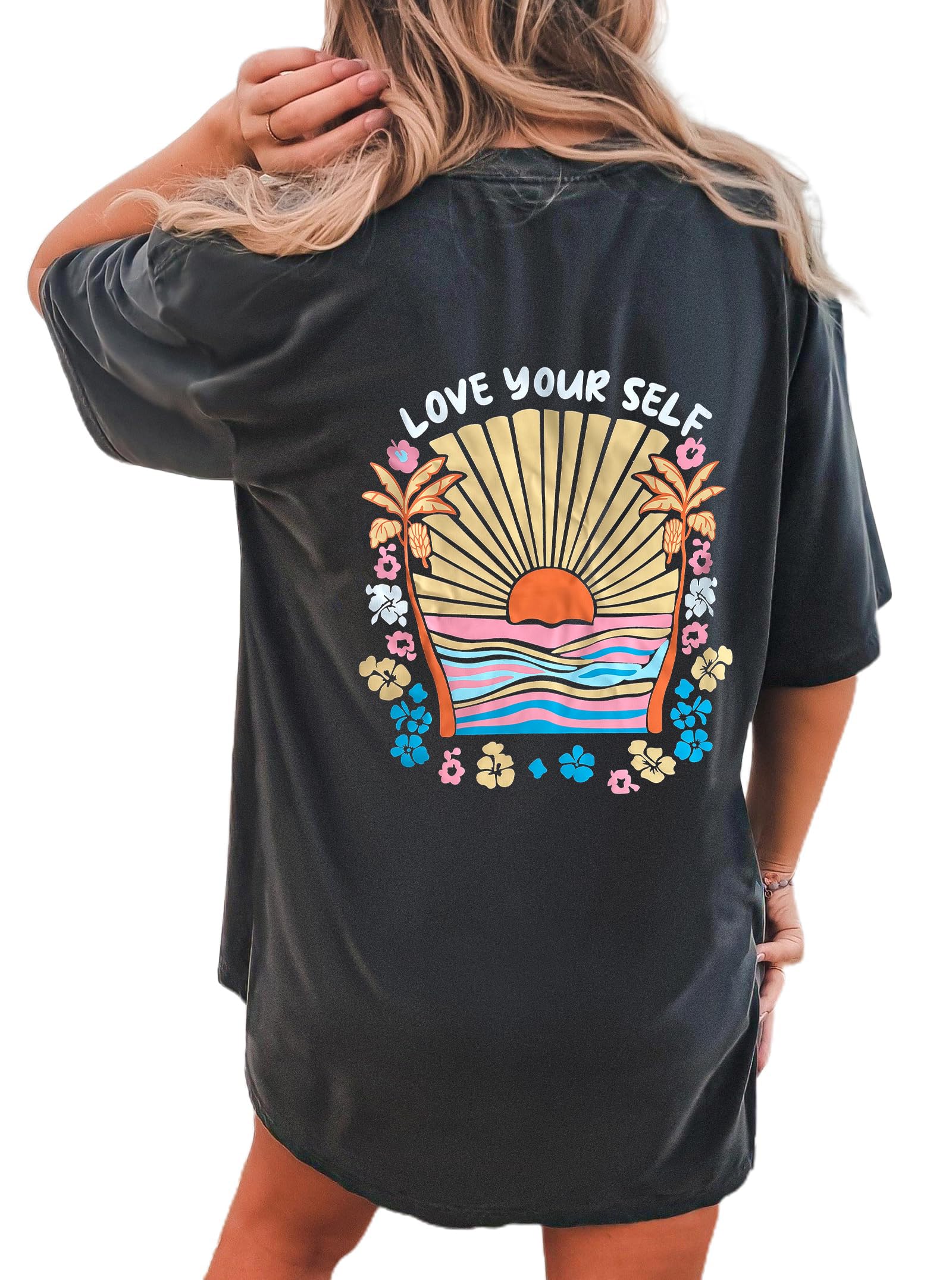 CSDAJIO Women's Trendy Oversized T Shirt Graphic Tee Crewneck Short Sleeve Loose Cute Going Out Summer Tops