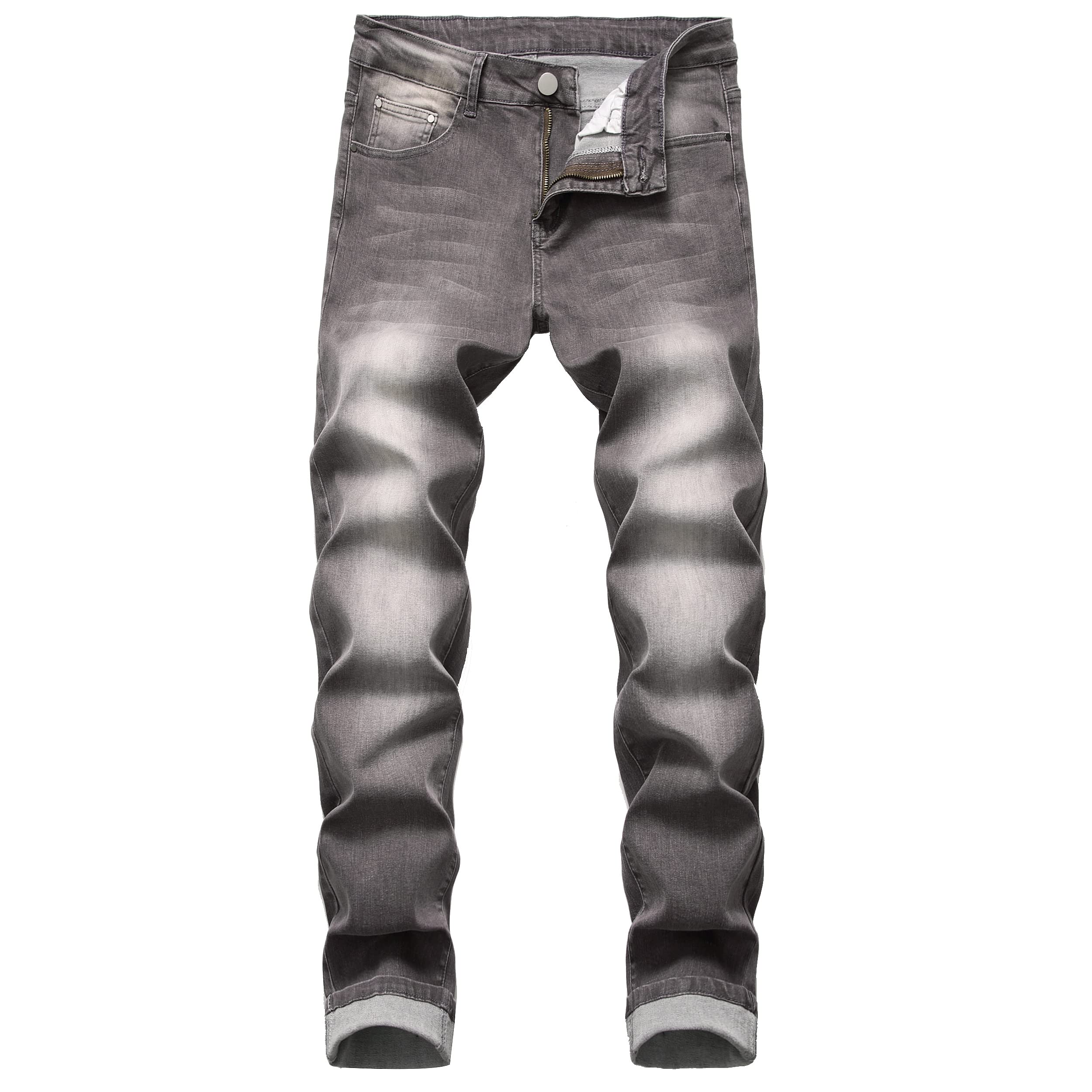 DANT BULUN Men's Ripped Distressed Destroyed Slim Fit Straight Leg Denim Jeans
