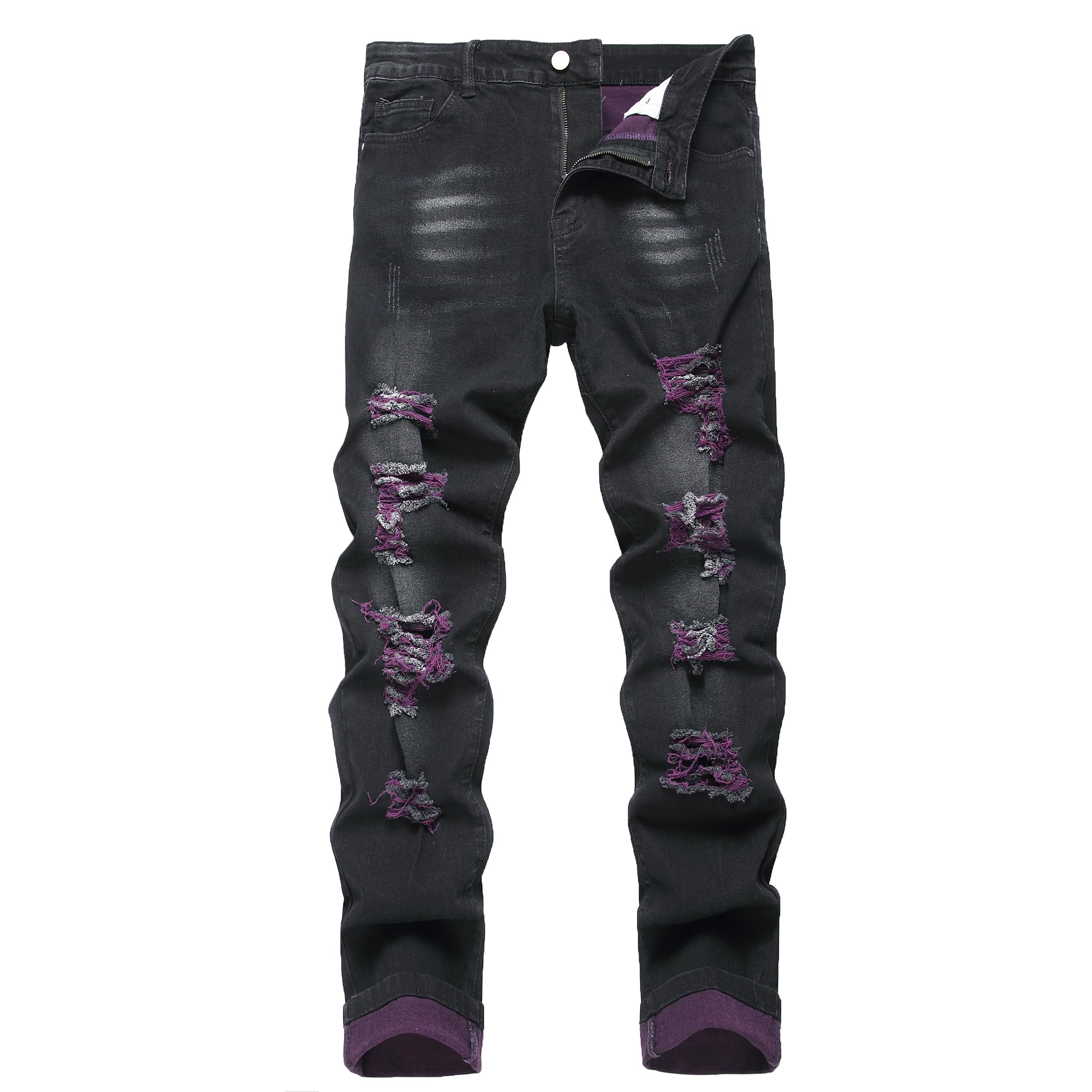 DANT BULUN Men's Ripped Distressed Destroyed Slim Fit Straight Leg Denim Jeans