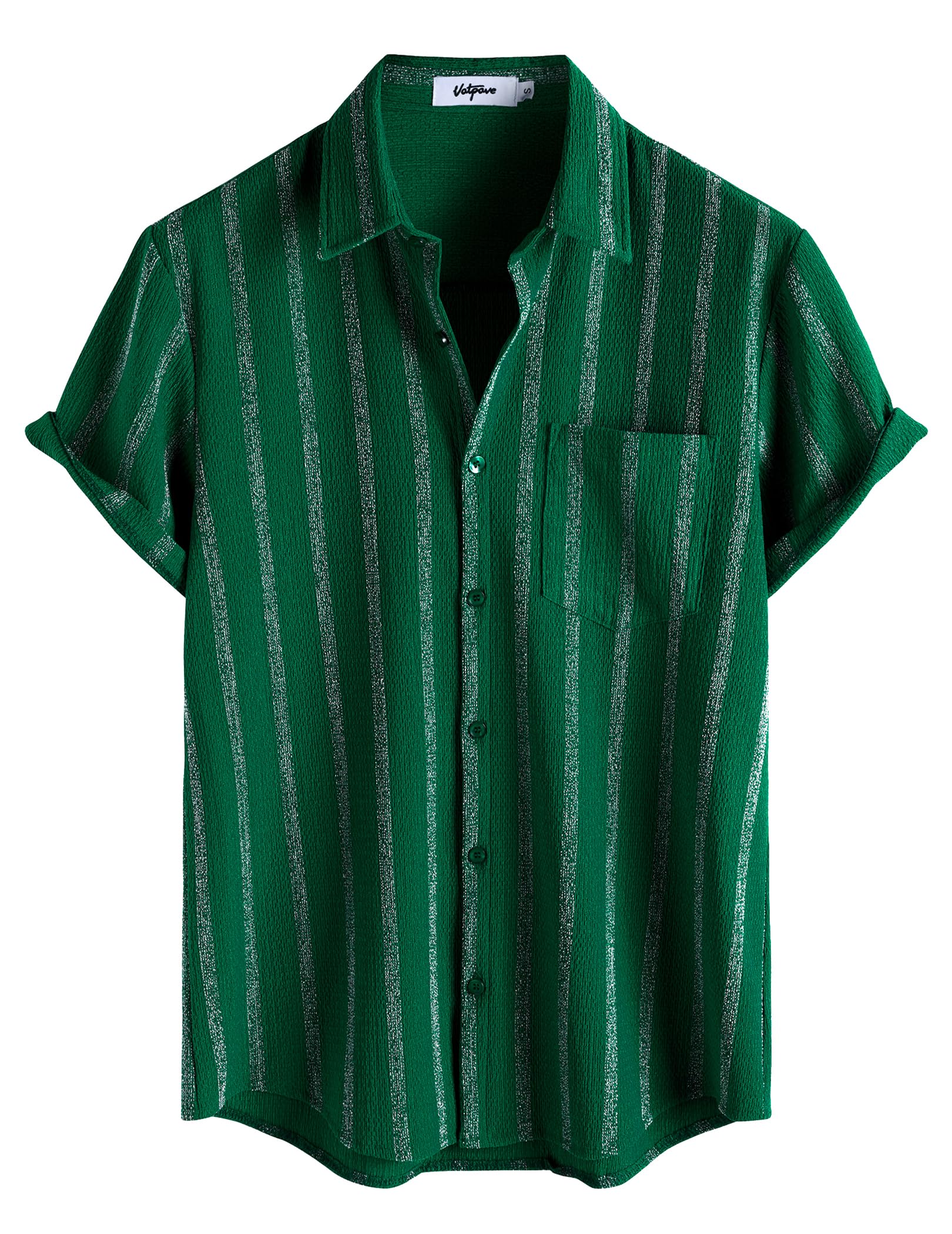 VATPAVE Mens Summer Striped Shirts Button Down Short Sleeve Vintage Beach Hawaiian Shirts with Pocket