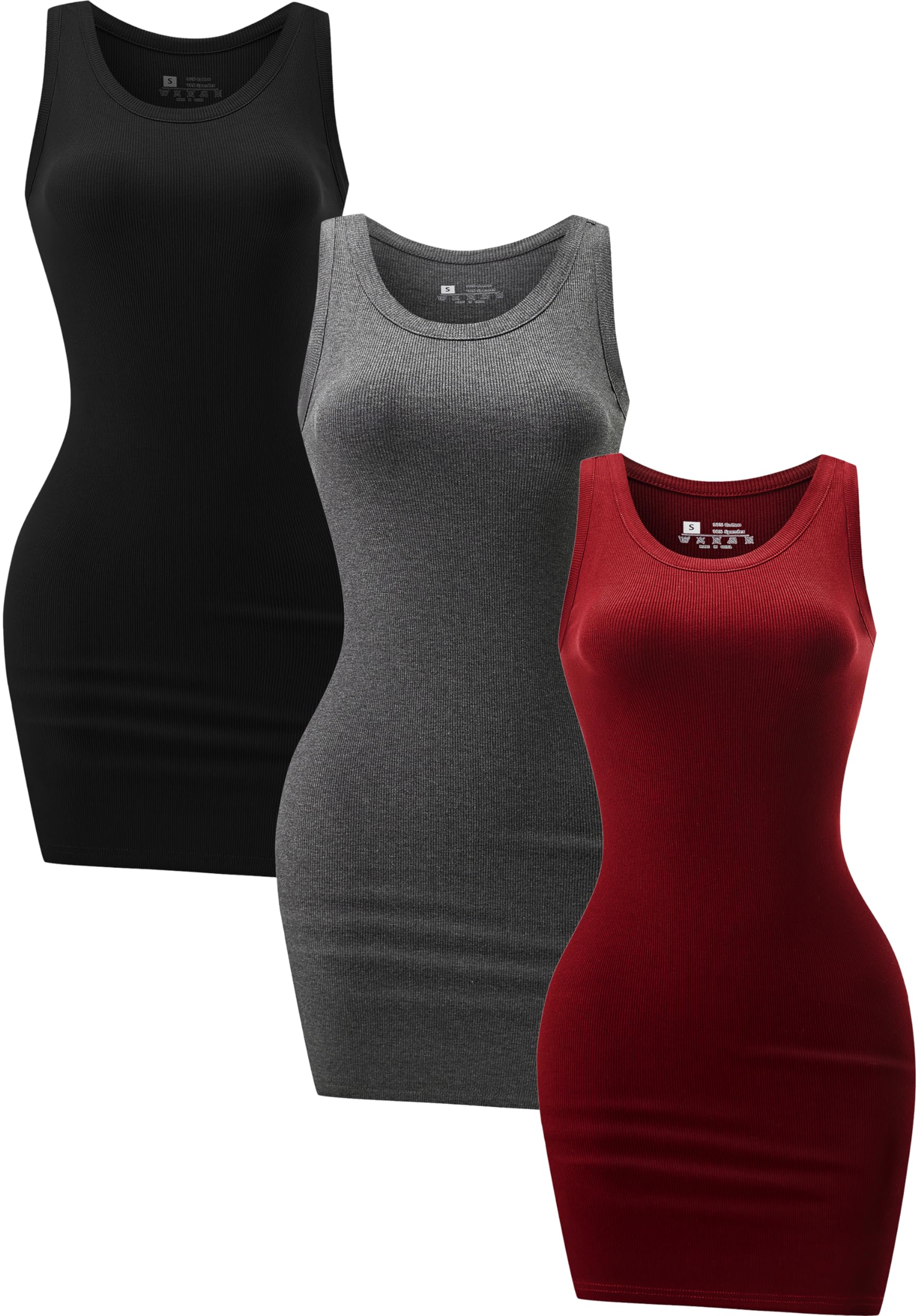 Chongbaijia 3 Pack Summer Dresses for Women 2026 Ribbed Crewneck Tank Top Dress Sleeveless Sundress Basic Bodycon Mini Dress