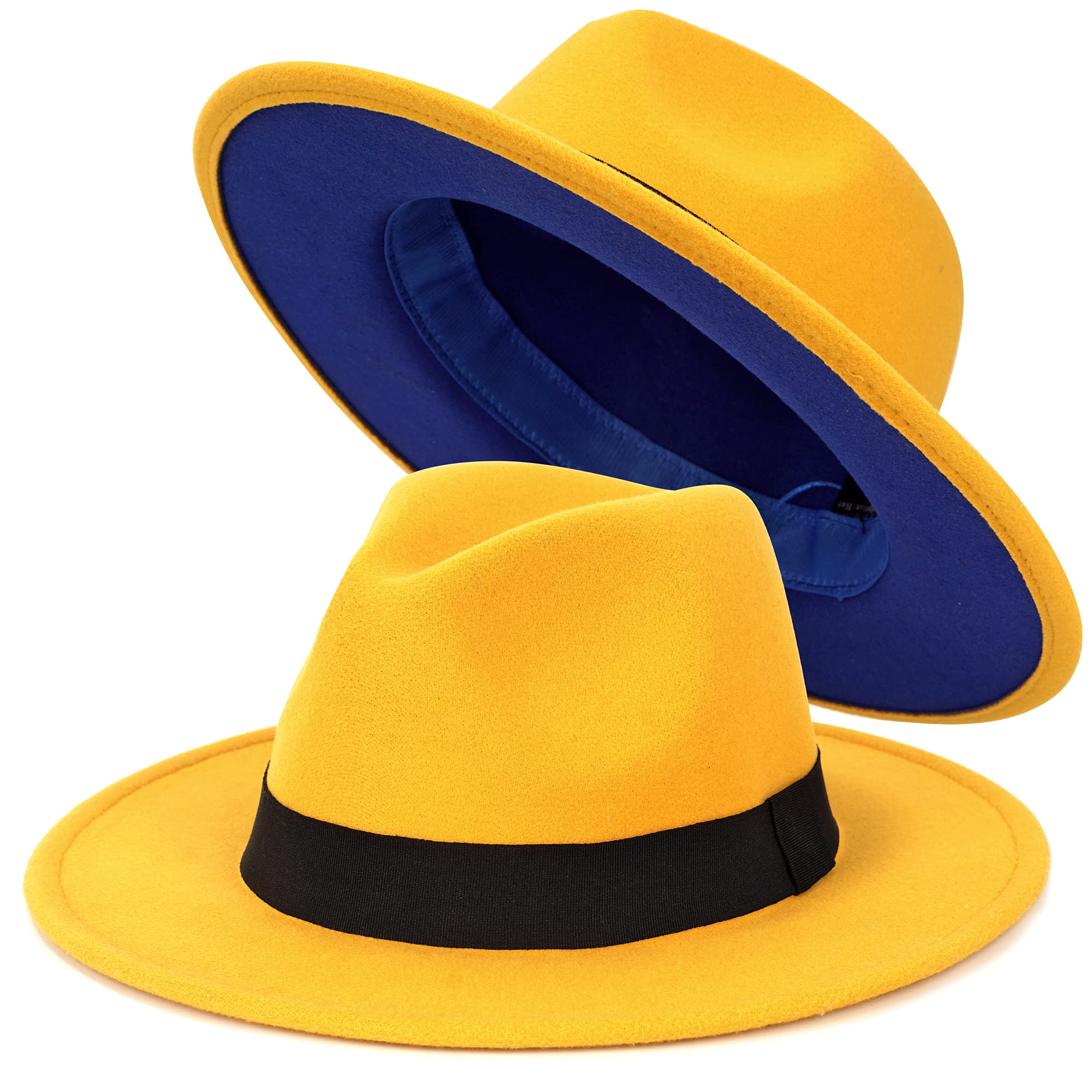 FADACHY Trendy Fedora Hats for Men & Women Wide Brim Felt Hat Dress Panama Hat Two Tone Fedora