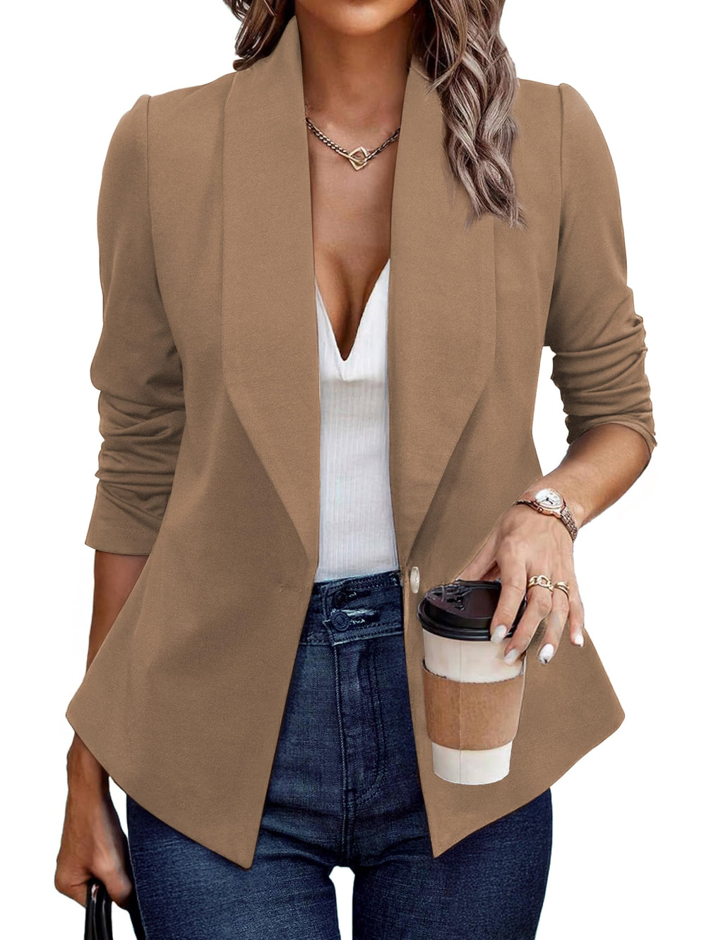 Tralilbee Women's Blazers Long Sleeve Open Front Work Office Suit Jackets Blazer S-XL