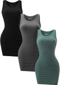 Chongbaijia 3 Pack Summer Dresses for Women 2026 Ribbed Crewneck Tank Top Dress Sleeveless Sundress Basic Bodycon Mini Dress