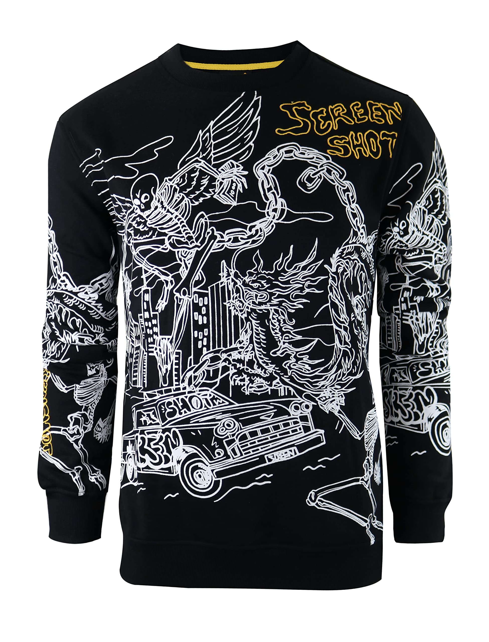 SCREENSHOT Mens Urban NYC Graffiti Hip Hop Fleece Pullover Active Fashion Crew Neck Sweatshirt Top
