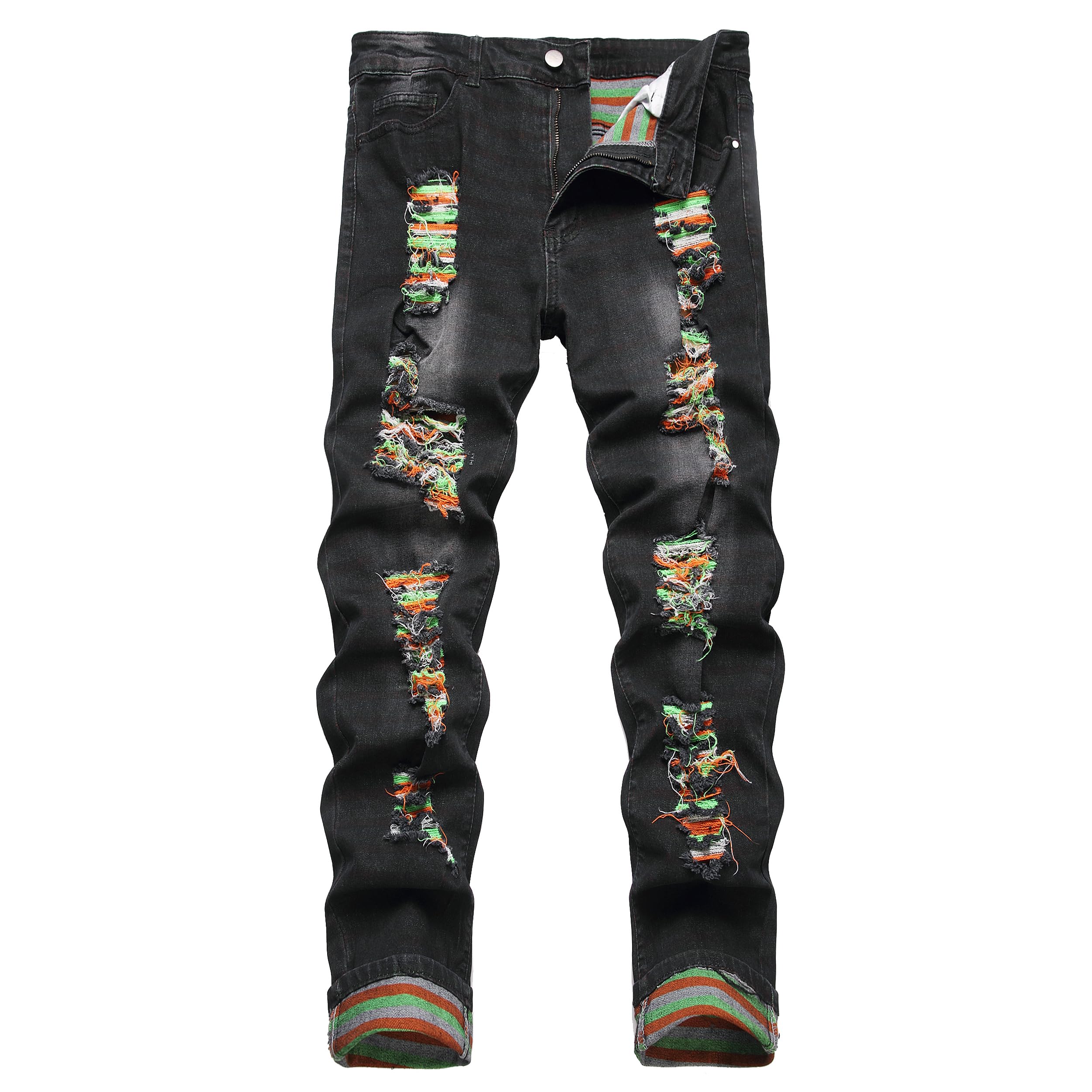 DANT BULUN Men's Ripped Distressed Destroyed Slim Fit Straight Leg Denim Jeans
