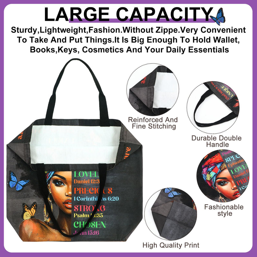 Silkfly 4 Pack African American Tote Bags for Black Women Girl Mother Day Shoulder Bag Afro Large Satchel Handbag Work Travel