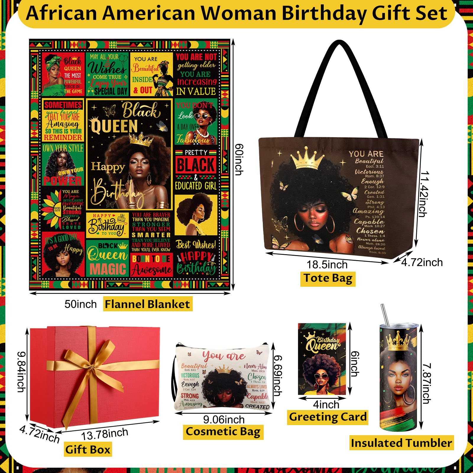 Geiserailie African American Gifts for Women Afro Black Girl Blanket, Tote Bag, Gift Box and More for Black Mom Friends Lady Christmas New Year Holiday Party Present
