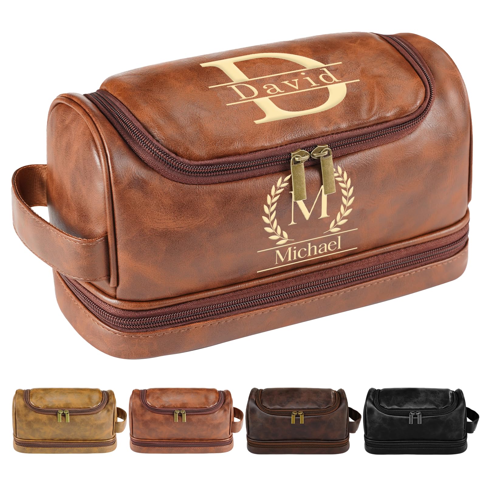 giftoria Personalized Toiletry Bag for Men,Gifts for Men,Christmas,Custom Leather Travel Bag Shave Kit,Engraved Pattern Text Dopp Kit,Ideas Gifts for him,Groomsmen,Anniversary,Dad,son,Husband,Father