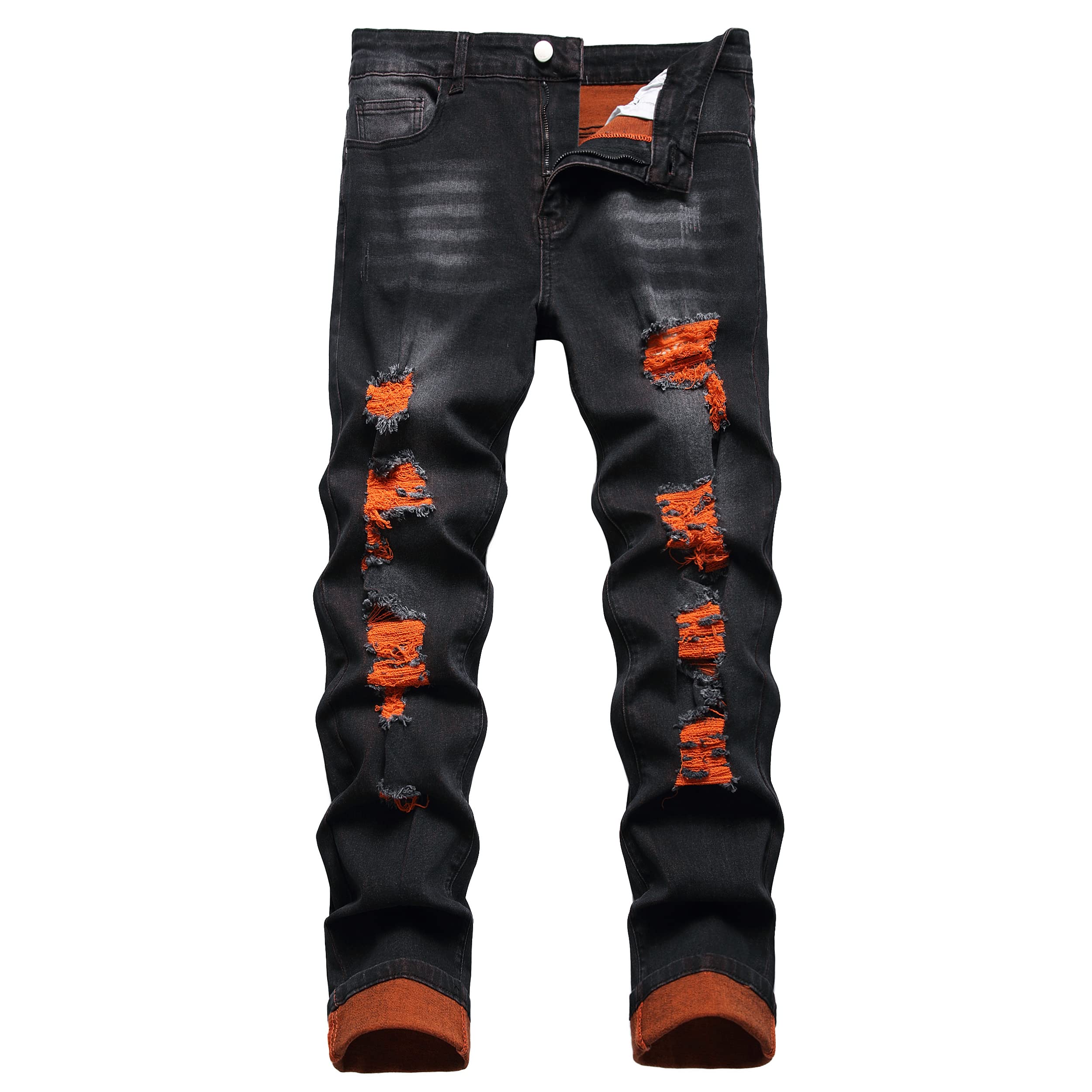DANT BULUN Men's Ripped Distressed Destroyed Slim Fit Straight Leg Denim Jeans