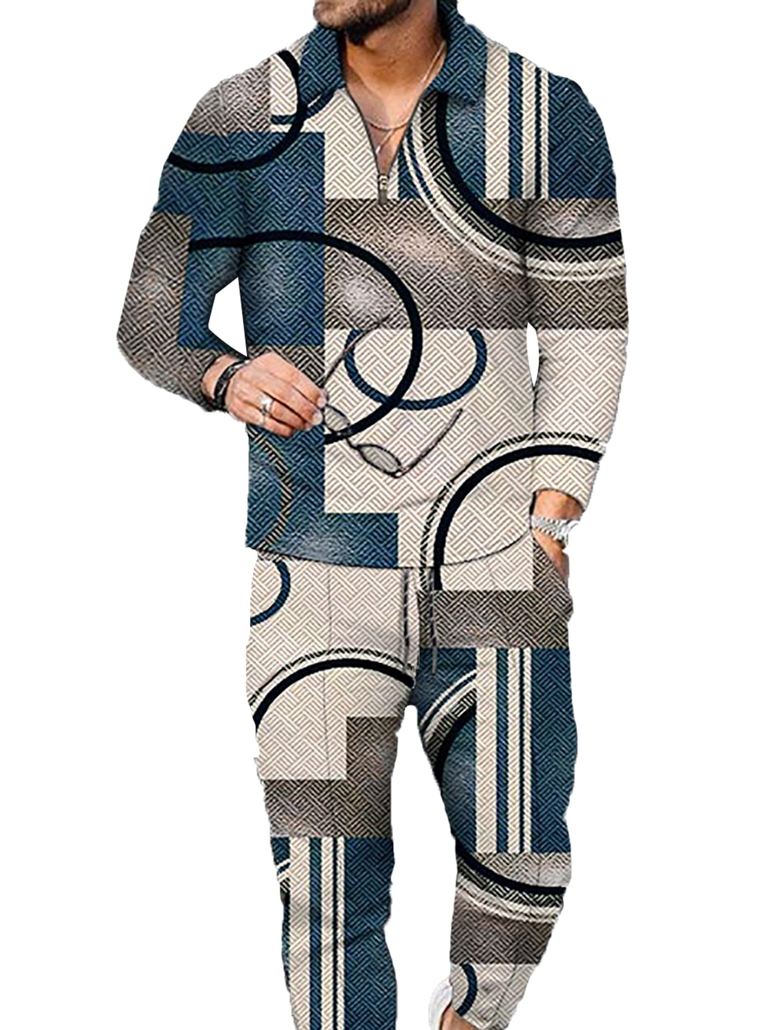 Kubsid Mens Tracksuit Set 2 Piece Long Sleeve Polo Shirt and Pants Jogging Sweatsuits Sets Casual Fashion Vacation Outfits