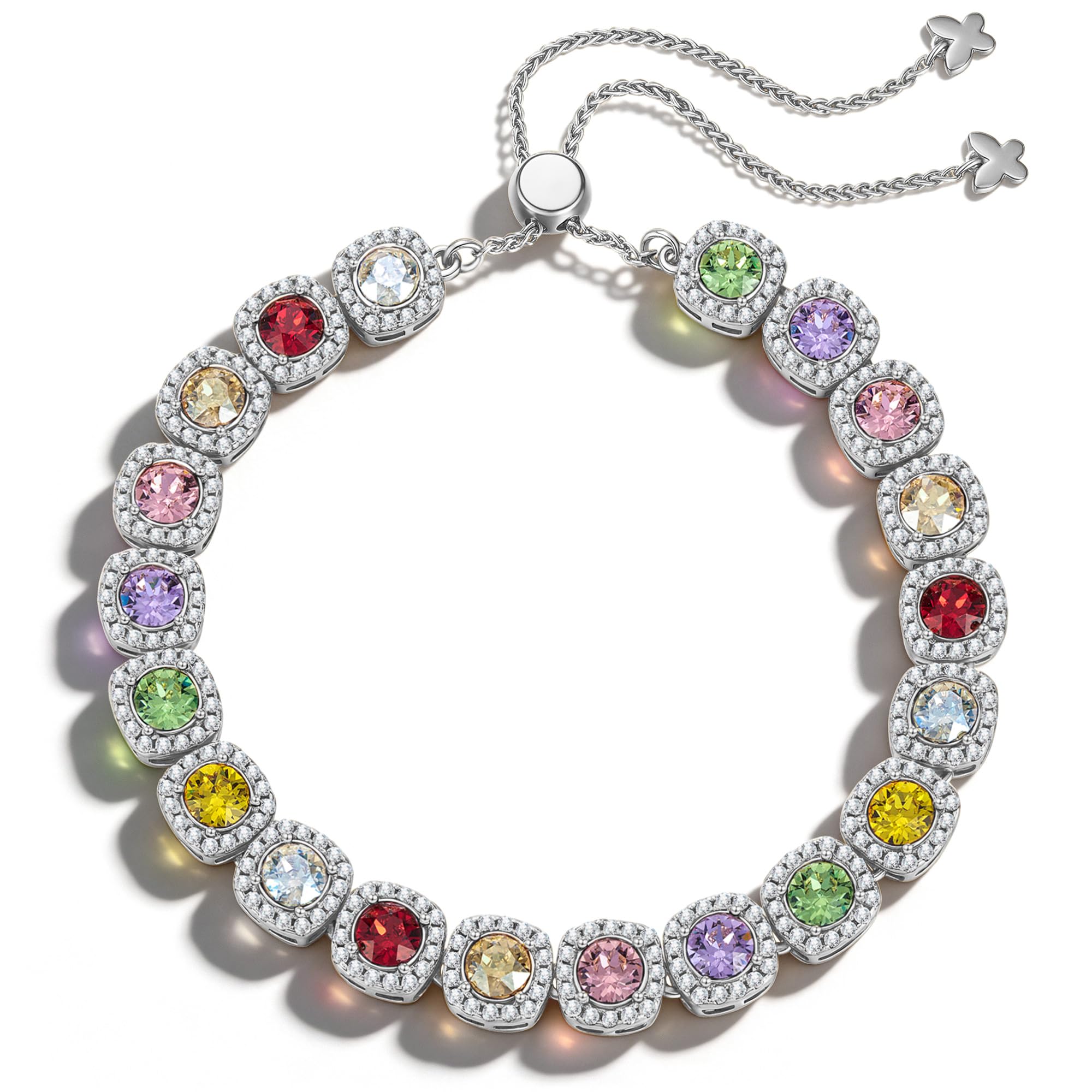 Lucky 7 Handcrafted 14K Gold Plated Tennis Bracelet for Women, 7 Colors of Authentic Swarovski Crystals & Adjustable Slider Jewelry - Meaningful Gift for Birthday, Anniversary, Mother's Day