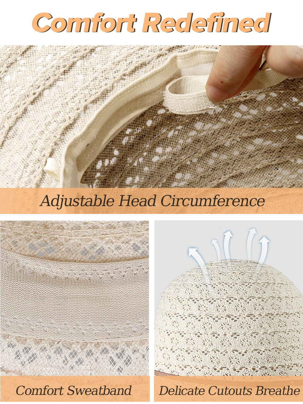 Sun Beach Hats for Women Summer Floppy Wide Brim Sunhat Packable Foldable Lace Travel Vacation