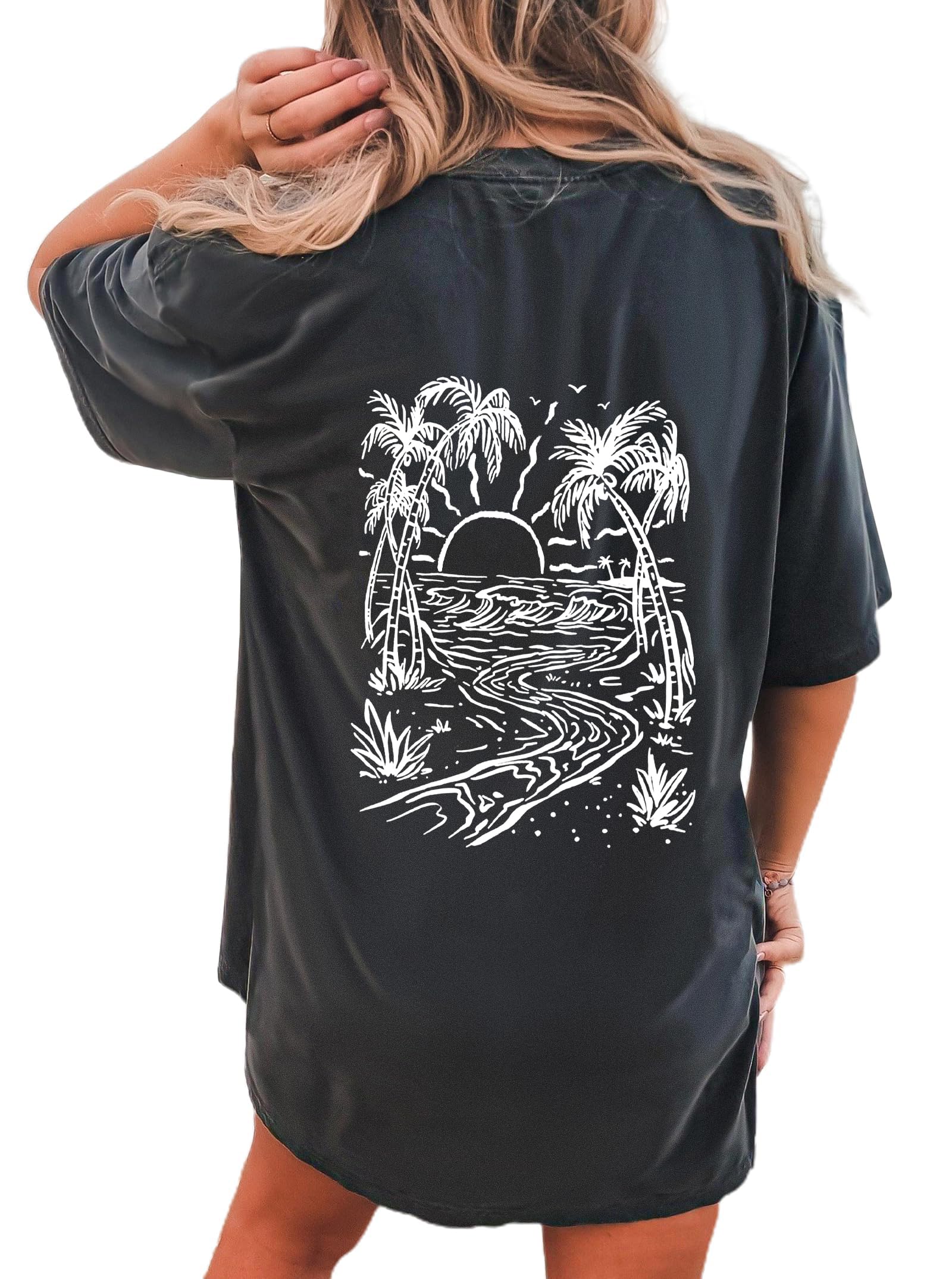 CSDAJIO Women's Trendy Oversized T Shirt Graphic Tee Crewneck Short Sleeve Loose Cute Going Out Summer Tops