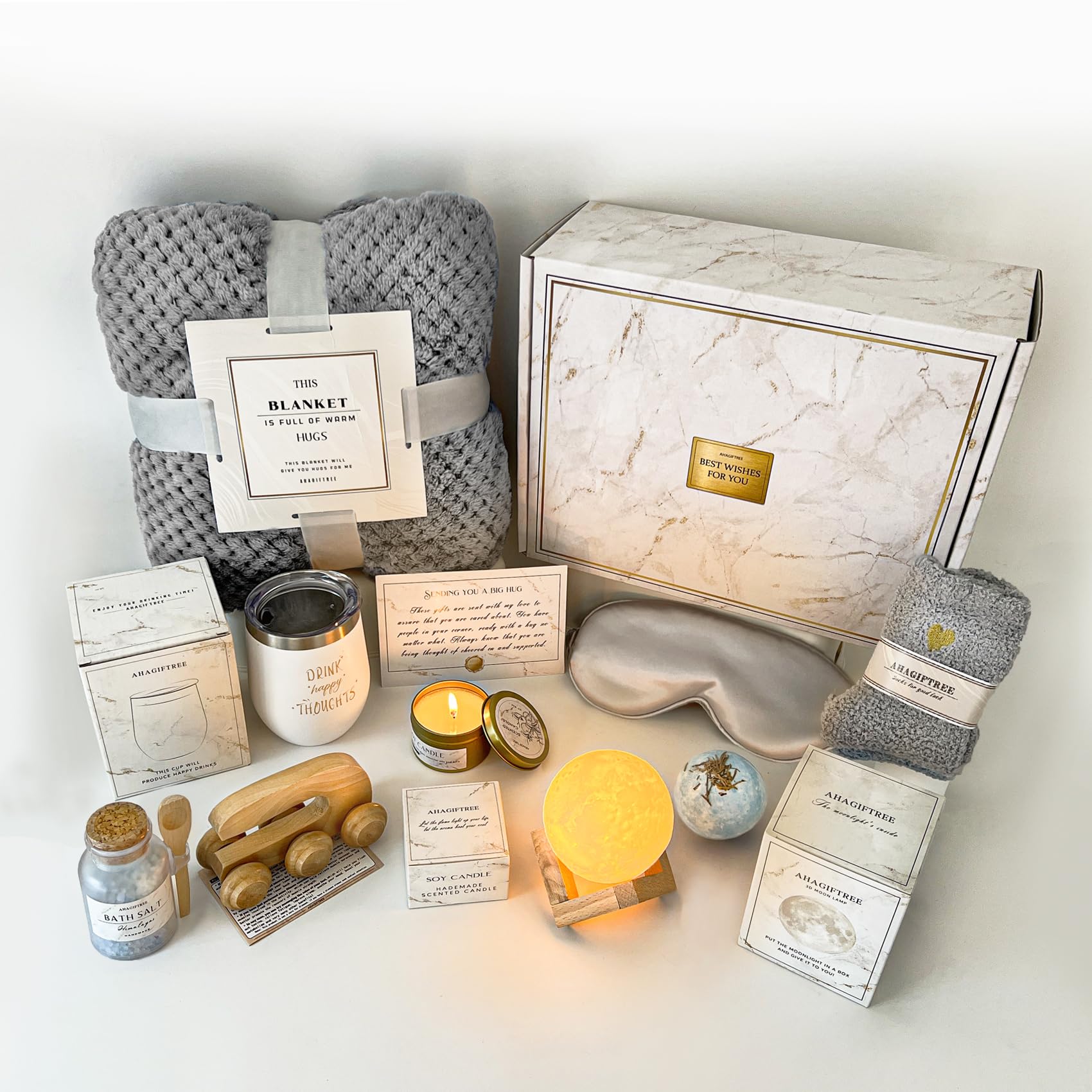 AHAGIFTREE Gift Baskets for Women,11PC Care Package with Moon Lamp,Grief,Get Well Soon After Surgery,Birthday,Think of You,Thank You,Sympathy