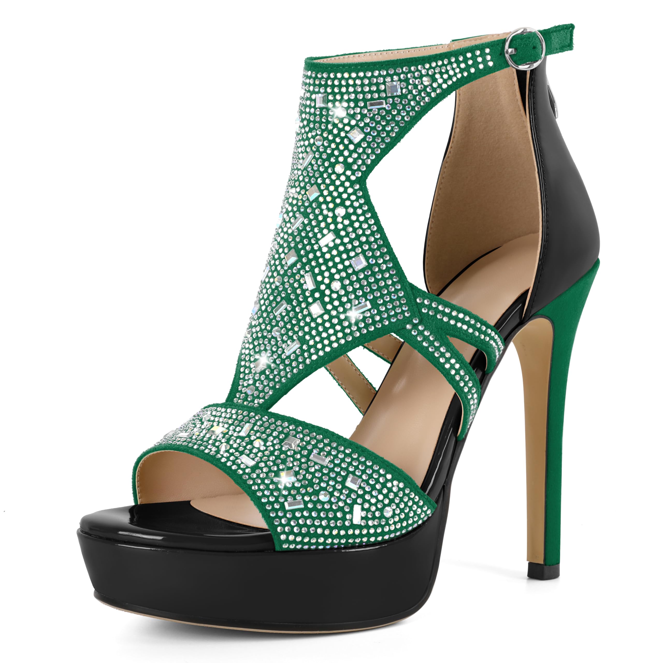 Eldof High Heeled Sandals for Women, Open Toe Strappy Platform Sandals, Cutout Gladiator Heels with Rinestones, Pumps Shoes for Dress Party Evening Summer