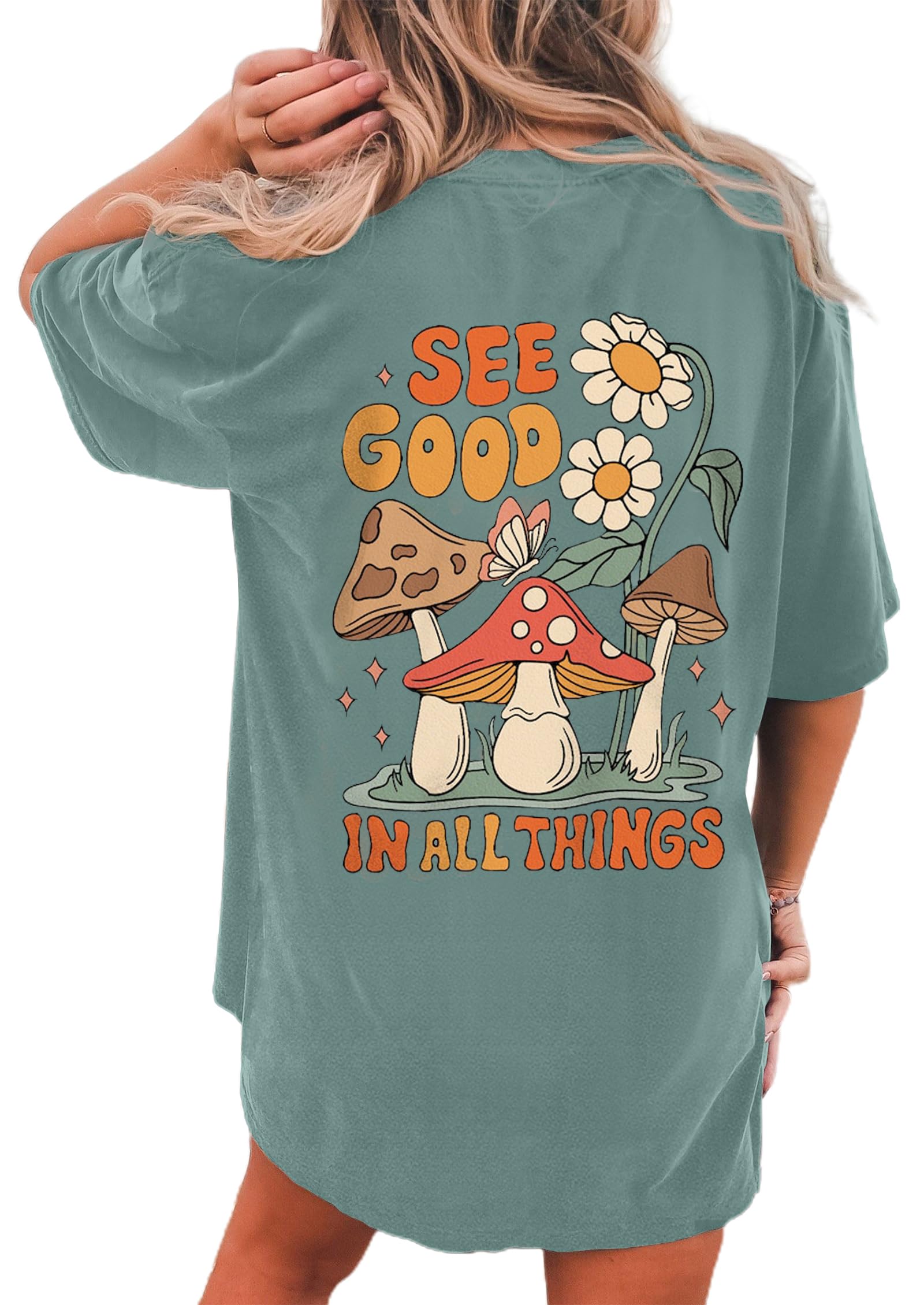 CSDAJIO Women's Trendy Oversized T Shirt Graphic Tee Crewneck Short Sleeve Loose Cute Going Out Summer Tops
