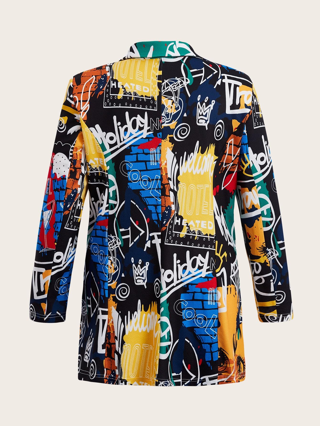 WDIRARA Women's Plus Size Lapel Collar Open Front Graffiti Graphic Button Blazer Jacket