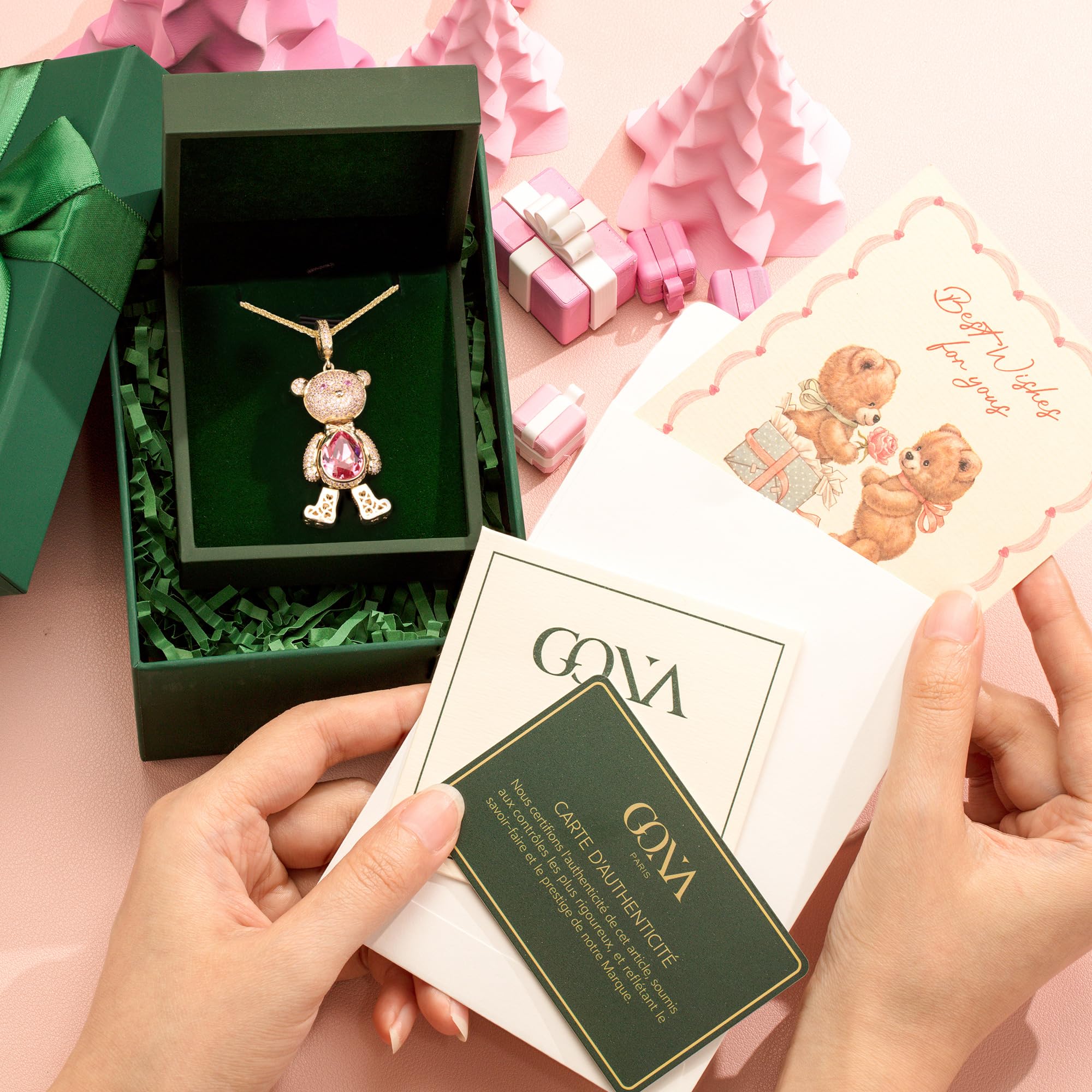 Swarovski Crystal Teddy Bear Necklace, White Gold Plated, Playful Movable Design, Sweet Warmth & Love Symbol Jewelry Gift for Women Teens Girls, Gift-Ready Packaging
