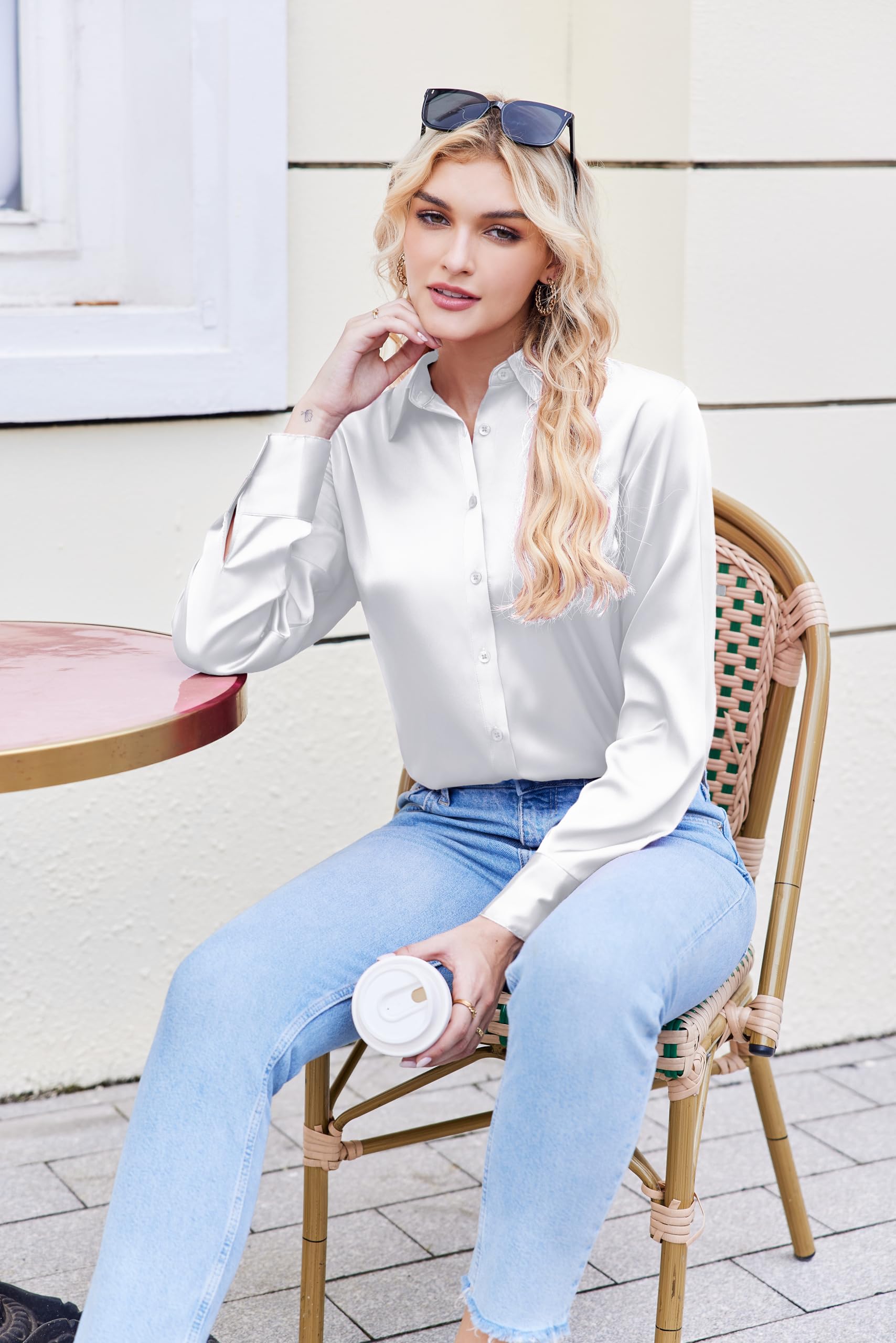 Zeagoo Satin Blouses for Women Silk Button Down Shirts Long Sleeve Business Casual Tops