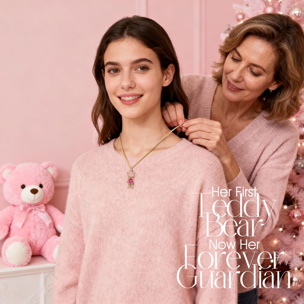 Swarovski Crystal Teddy Bear Necklace, White Gold Plated, Playful Movable Design, Sweet Warmth & Love Symbol Jewelry Gift for Women Teens Girls, Gift-Ready Packaging