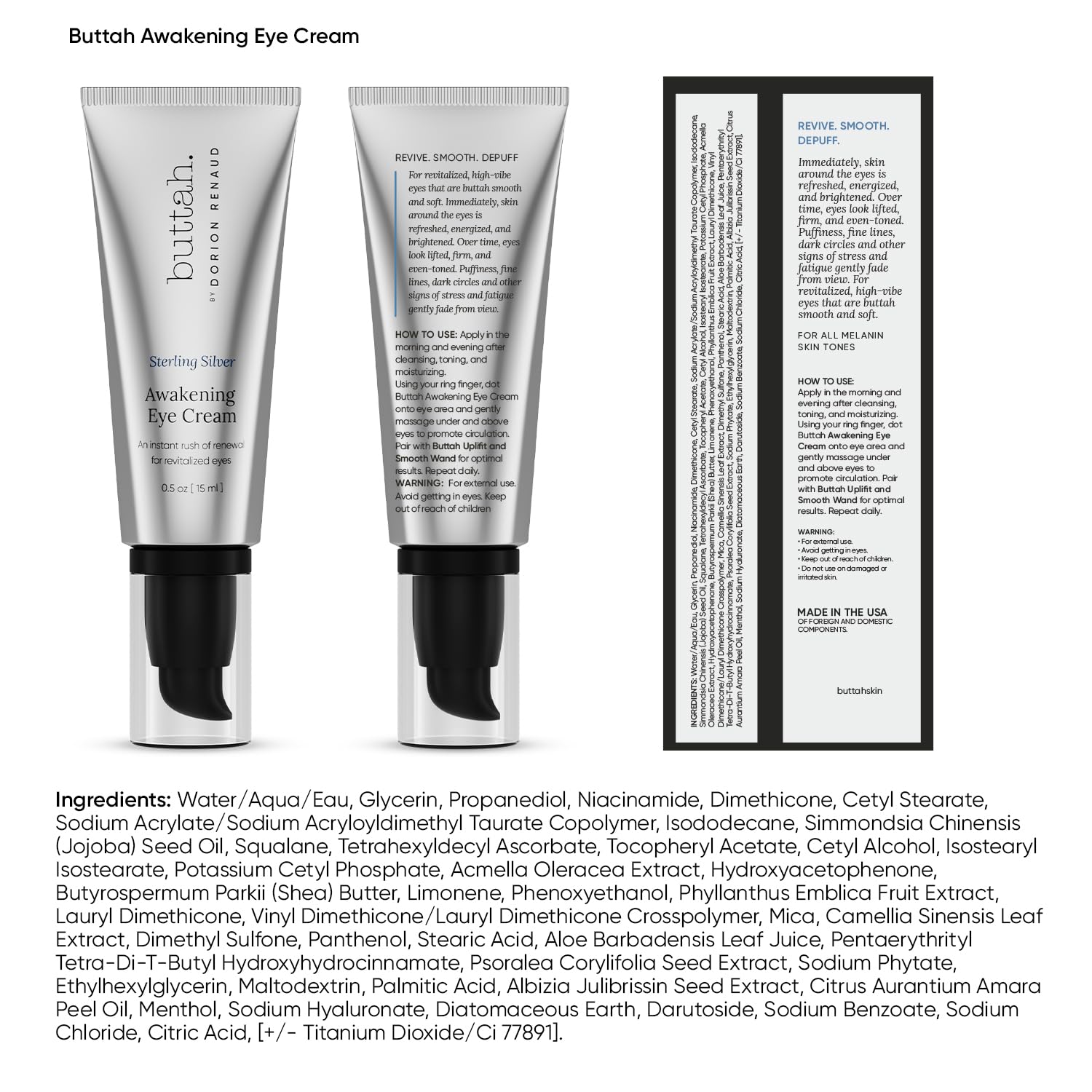Buttah Skin Sterling Silver Kit for Radiant Beauty - Sterling Silver Kit includes Everlasting Retinol Oil, Awakening Eye Cream, Uplift & Smooth Face Wand. Enhance Your Skin Clarity With This Sterling