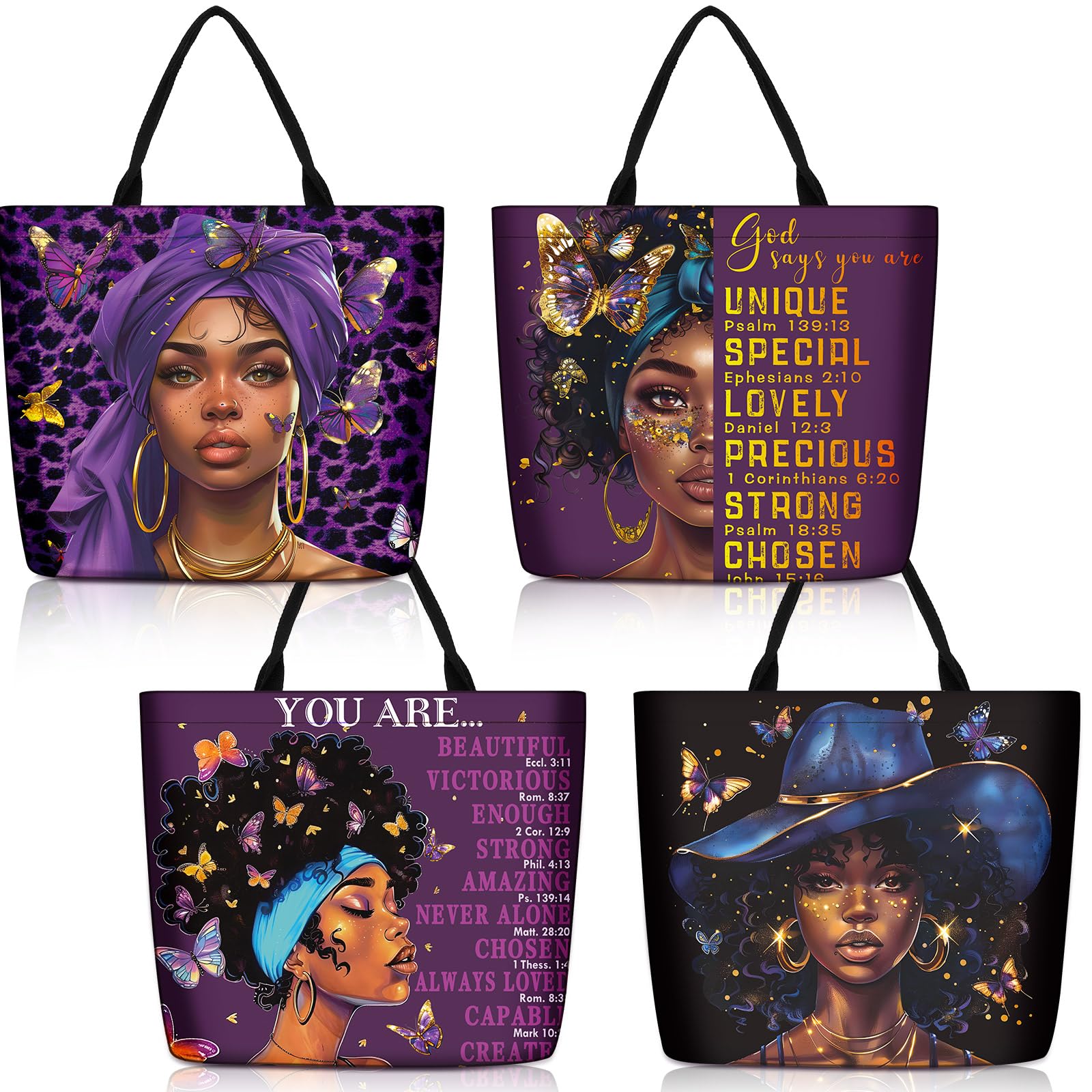 Silkfly 4 Pack African American Tote Bags for Black Women Girl Mother Day Shoulder Bag Afro Large Satchel Handbag Work Travel