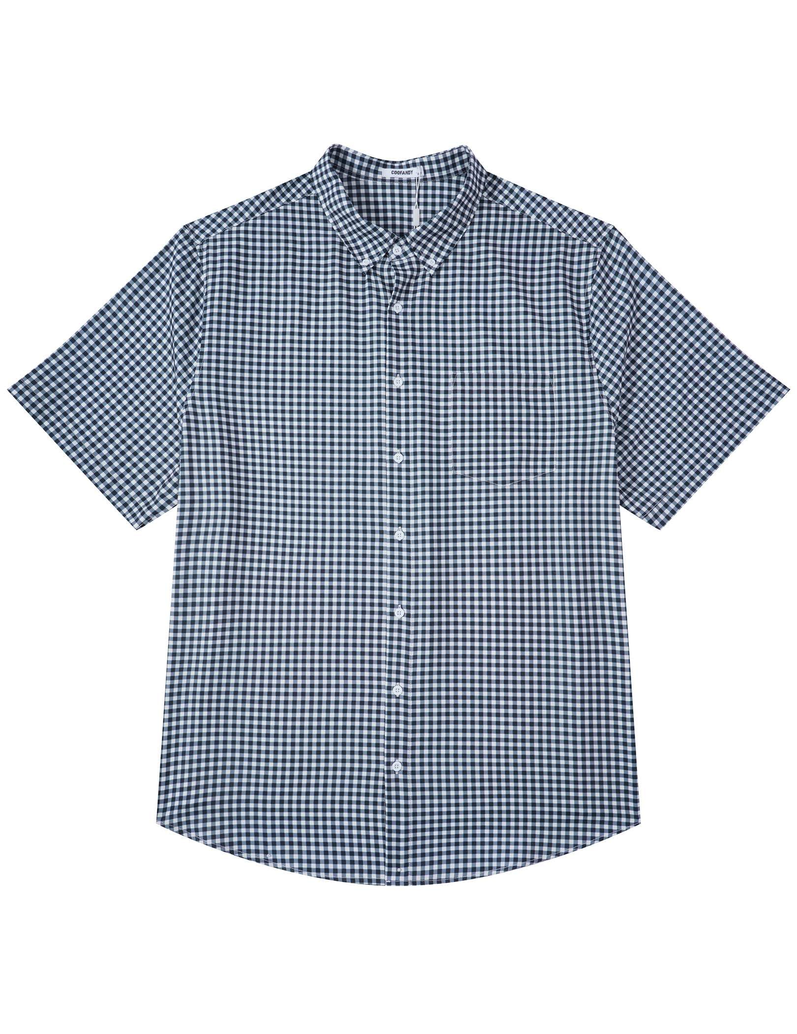 COOFANDY Mens Big and Tall Shirts Short Sleeve Casual Button Down Plaid Shirt Wrinkle Free Dress Shirt with Pocket