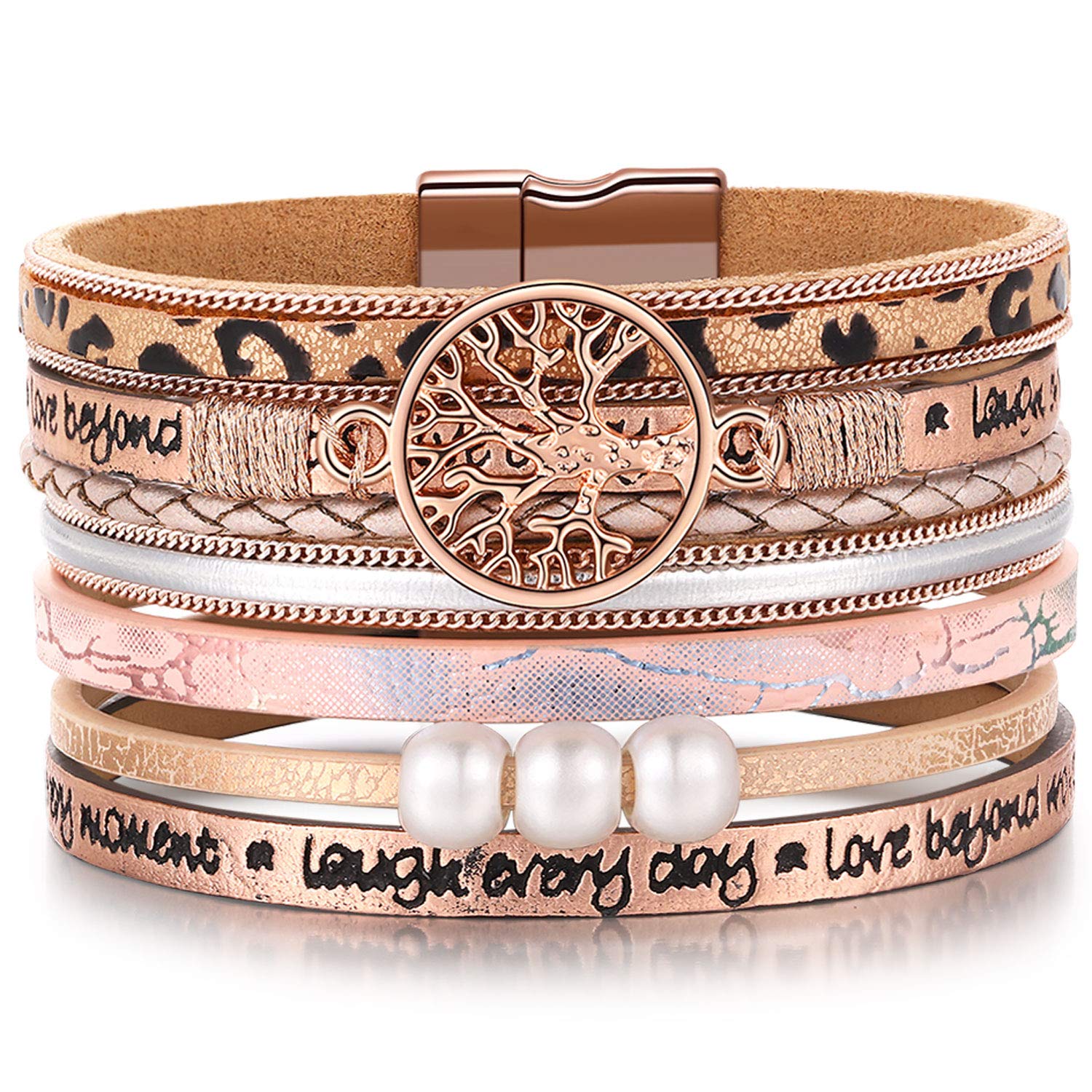 Desimtion Inspirational Tree of Life Boho Leather Wrap Bracelets for Women, Mothers Day Gifts for Mom Daughter, Bohemian Jewelry for Women Teen Girls