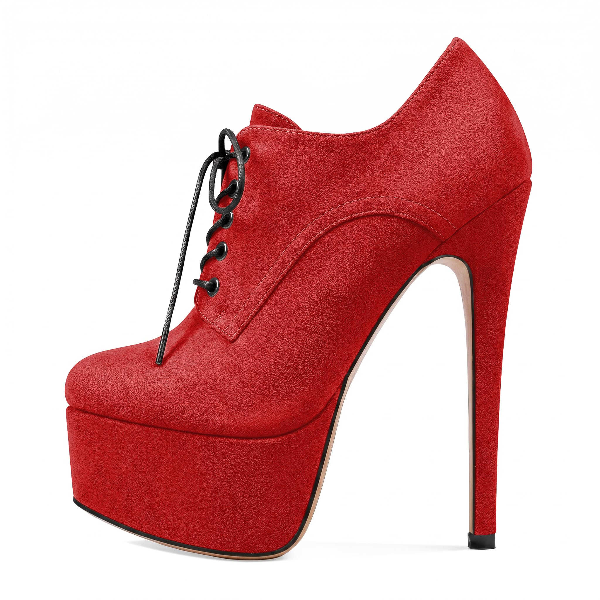 SAMMITOP Women's Round Toe Lace Up Ankle Boots Platform High Heel Pumps Party Dress Shoes