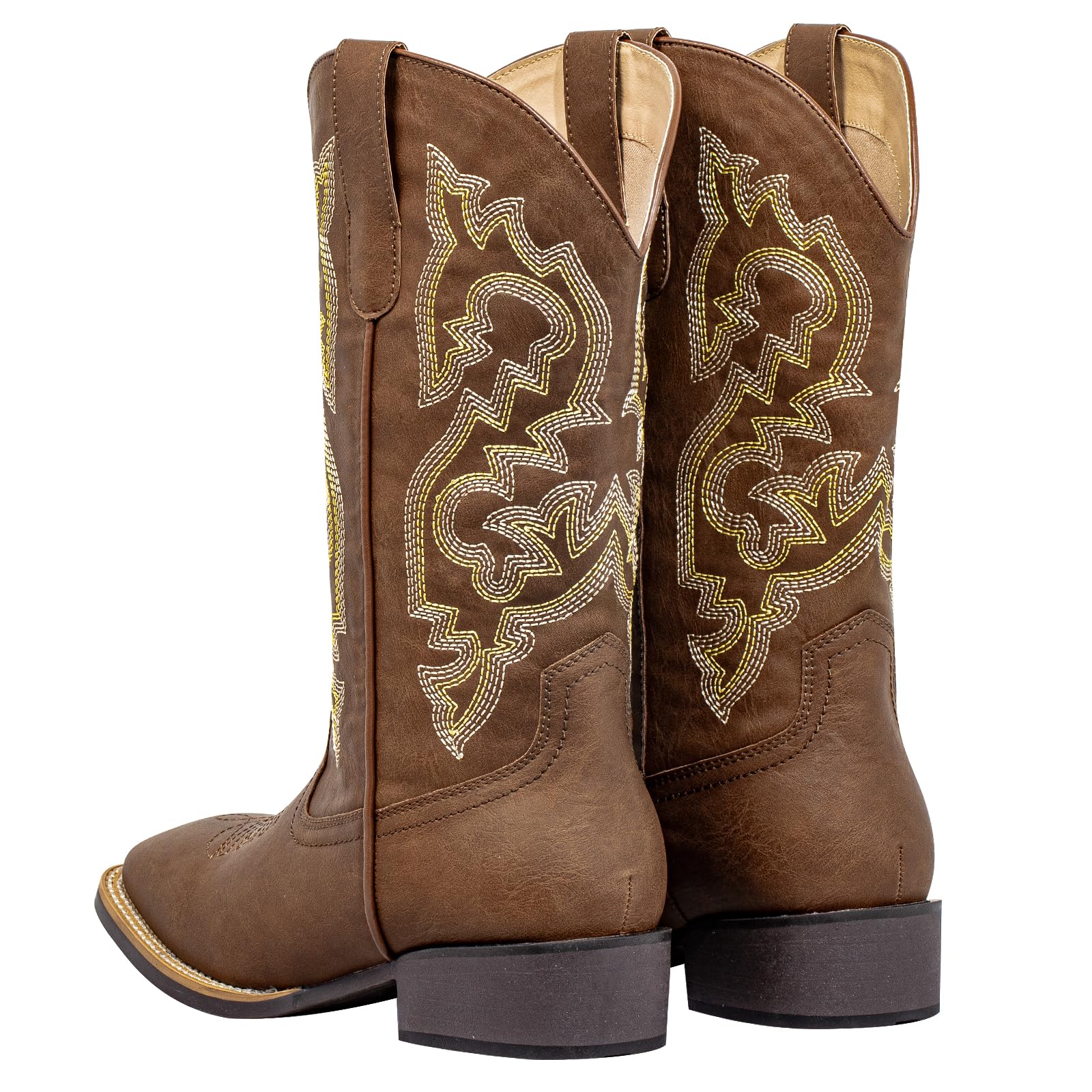 SheSole Extra Wide Calf Cowgirl Boots with Removable Cushion - Western Cowboy Style with Roomy Square Toe & Hidden Elastic Panel to Step into Confidence