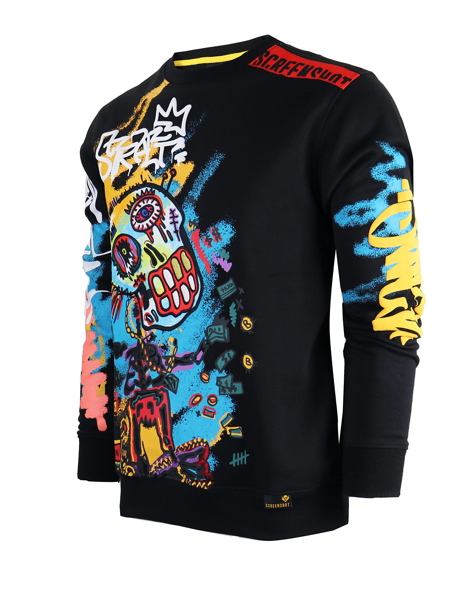 SCREENSHOT Mens Urban NYC Graffiti Hip Hop Fleece Pullover Active Fashion Crew Neck Sweatshirt Top