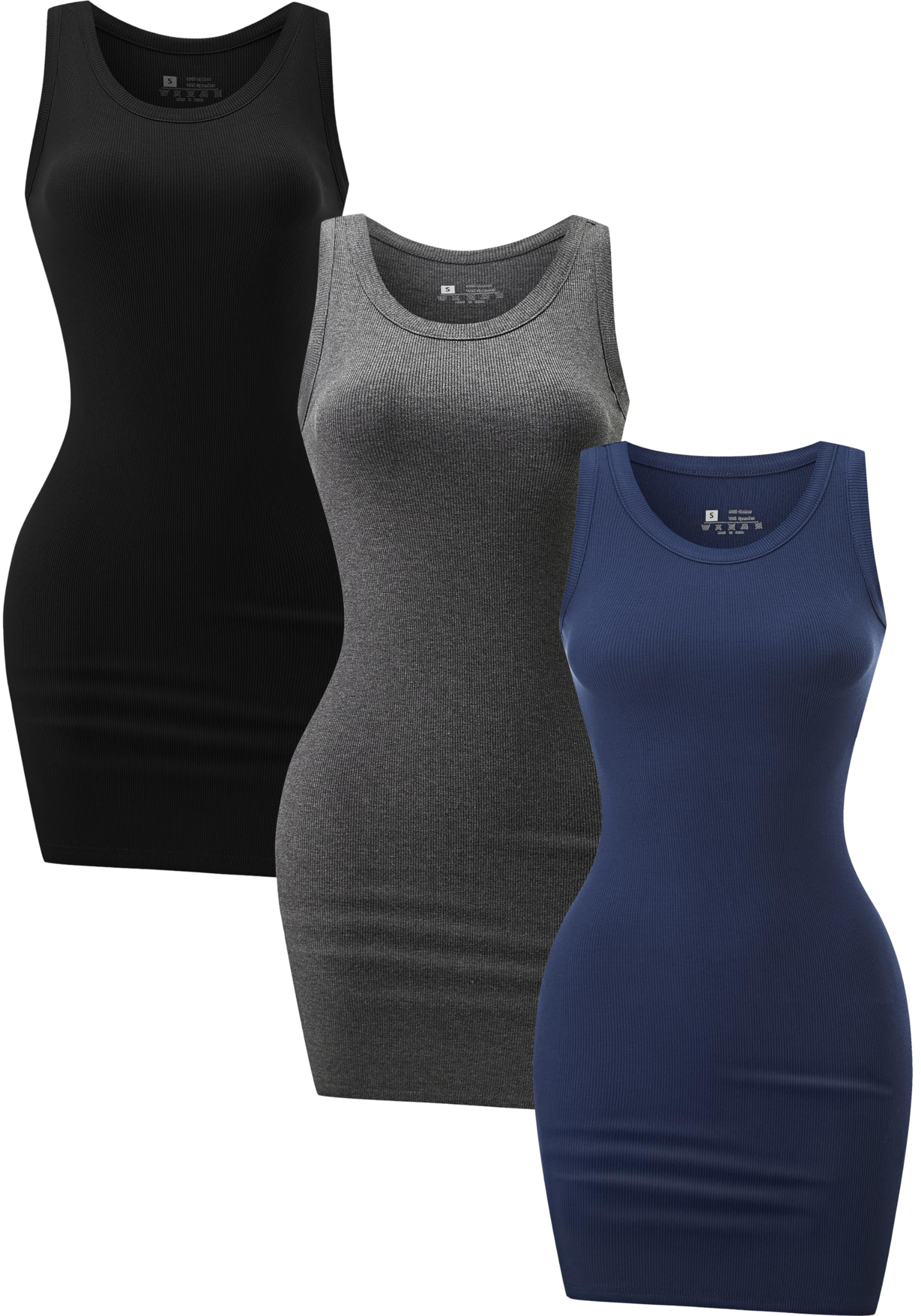 Chongbaijia 3 Pack Summer Dresses for Women 2026 Ribbed Crewneck Tank Top Dress Sleeveless Sundress Basic Bodycon Mini Dress