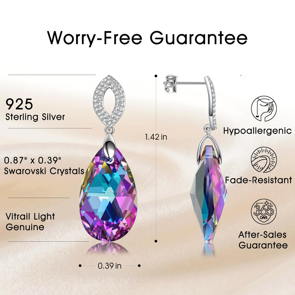 Swarovski Crystals 925 Sterling Silver Drop Earrings, White Gold Plated Jewelry for Women, Ideal Gift for Birthday, Anniversary, Christmas, Valentine's & Mother's Day, Gift-Ready Packaging