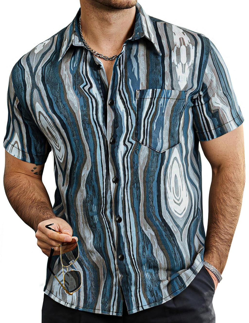 VATPAVE Mens Summer Striped Shirts Button Down Short Sleeve Vintage Beach Hawaiian Shirts with Pocket