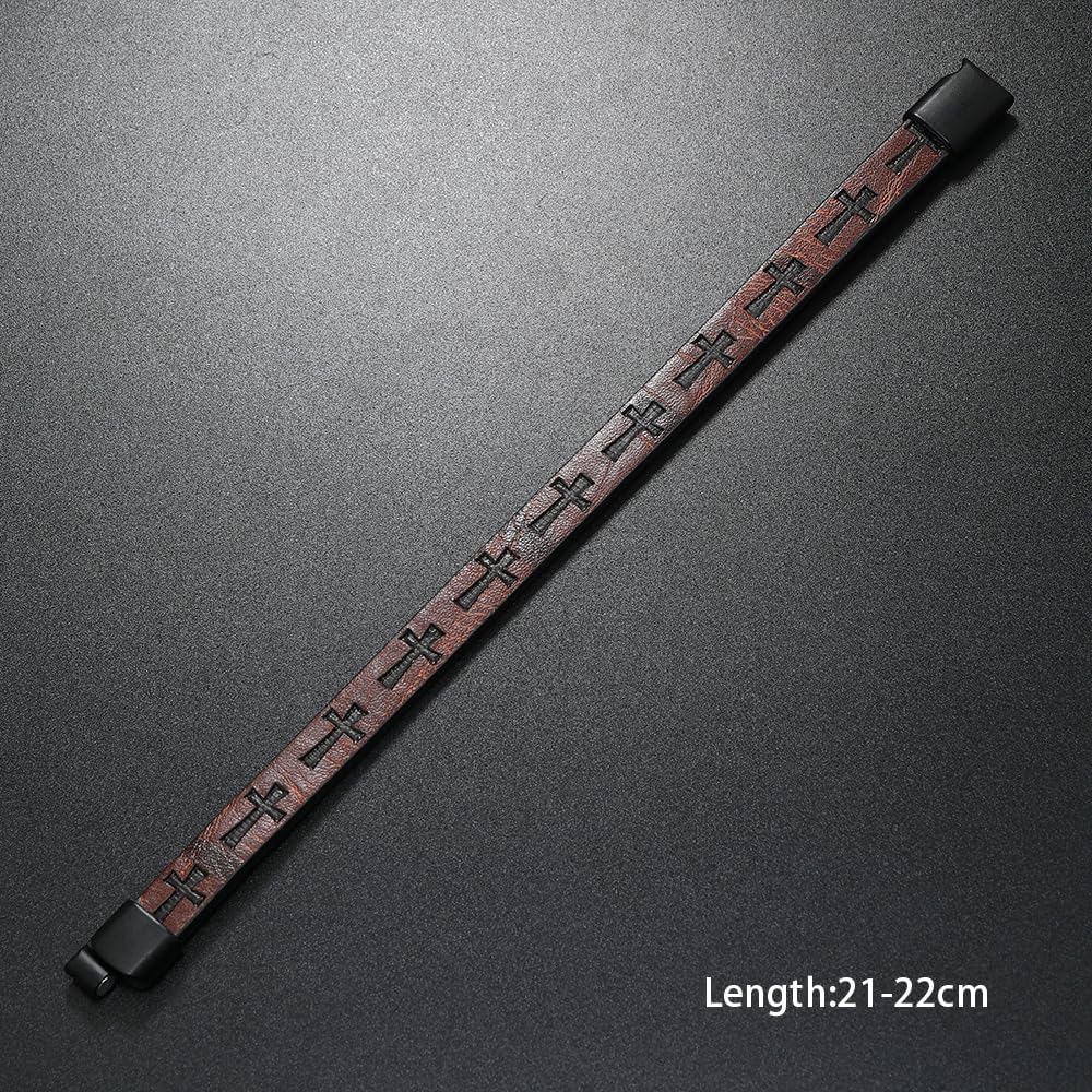 1PC Cross Unique Clasp Woven Bracelet, Leather Band Bracelet, Stylish Cross Design for Women and Men, Classical and Fashion Jewelry Accessory(Brown)
